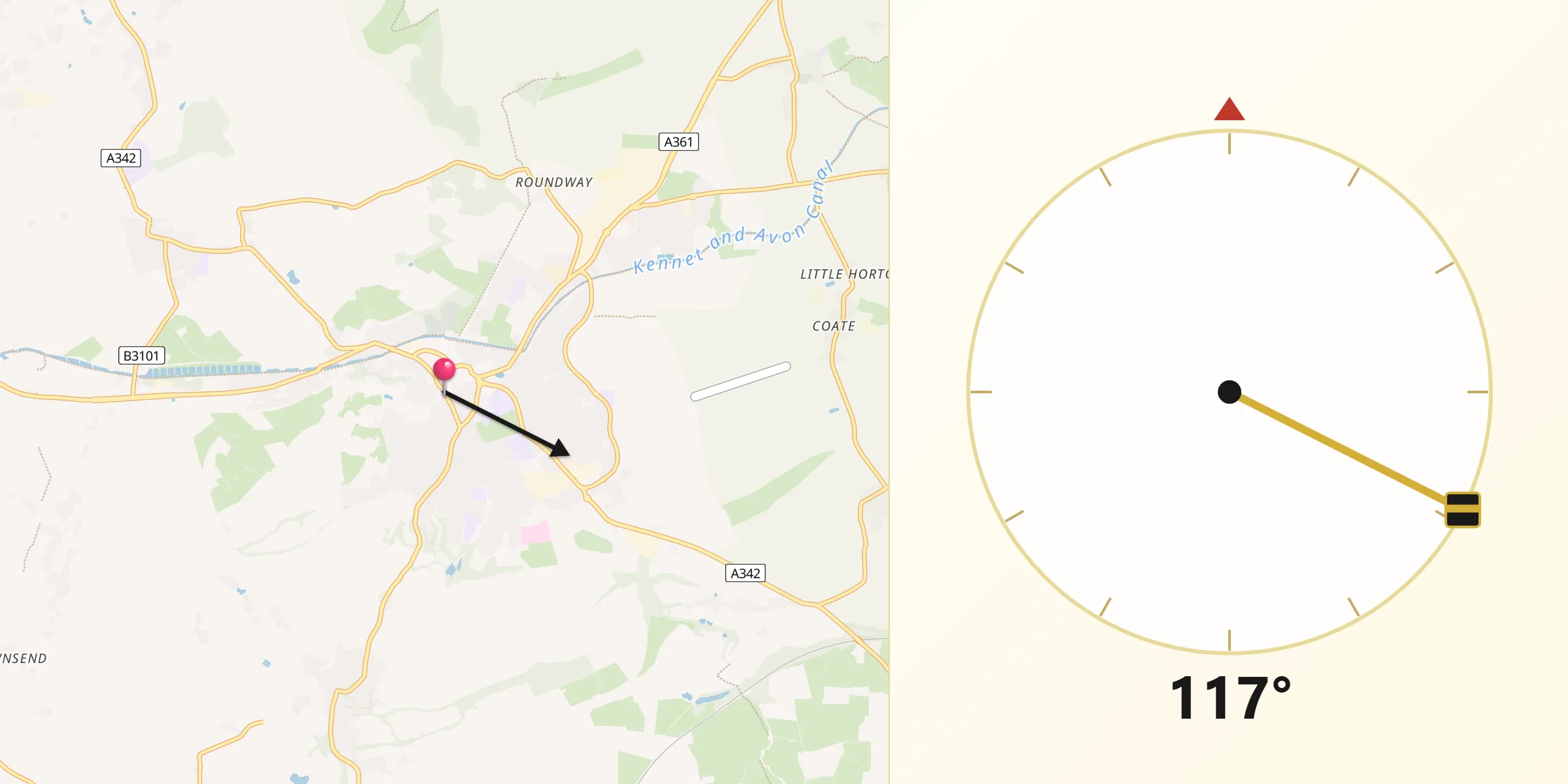 Qibla Direction from Devizes