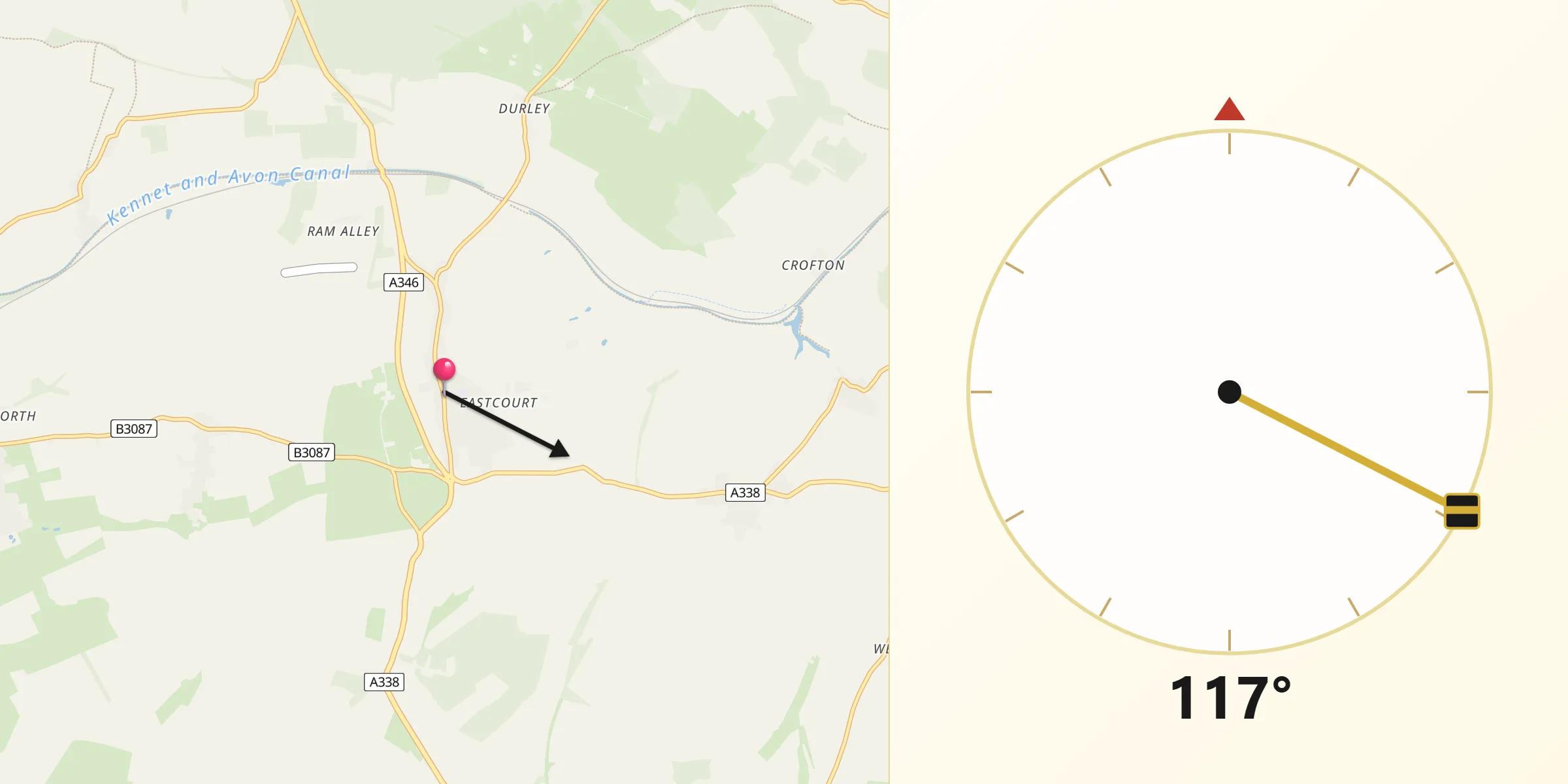 Qibla Direction from Burbage