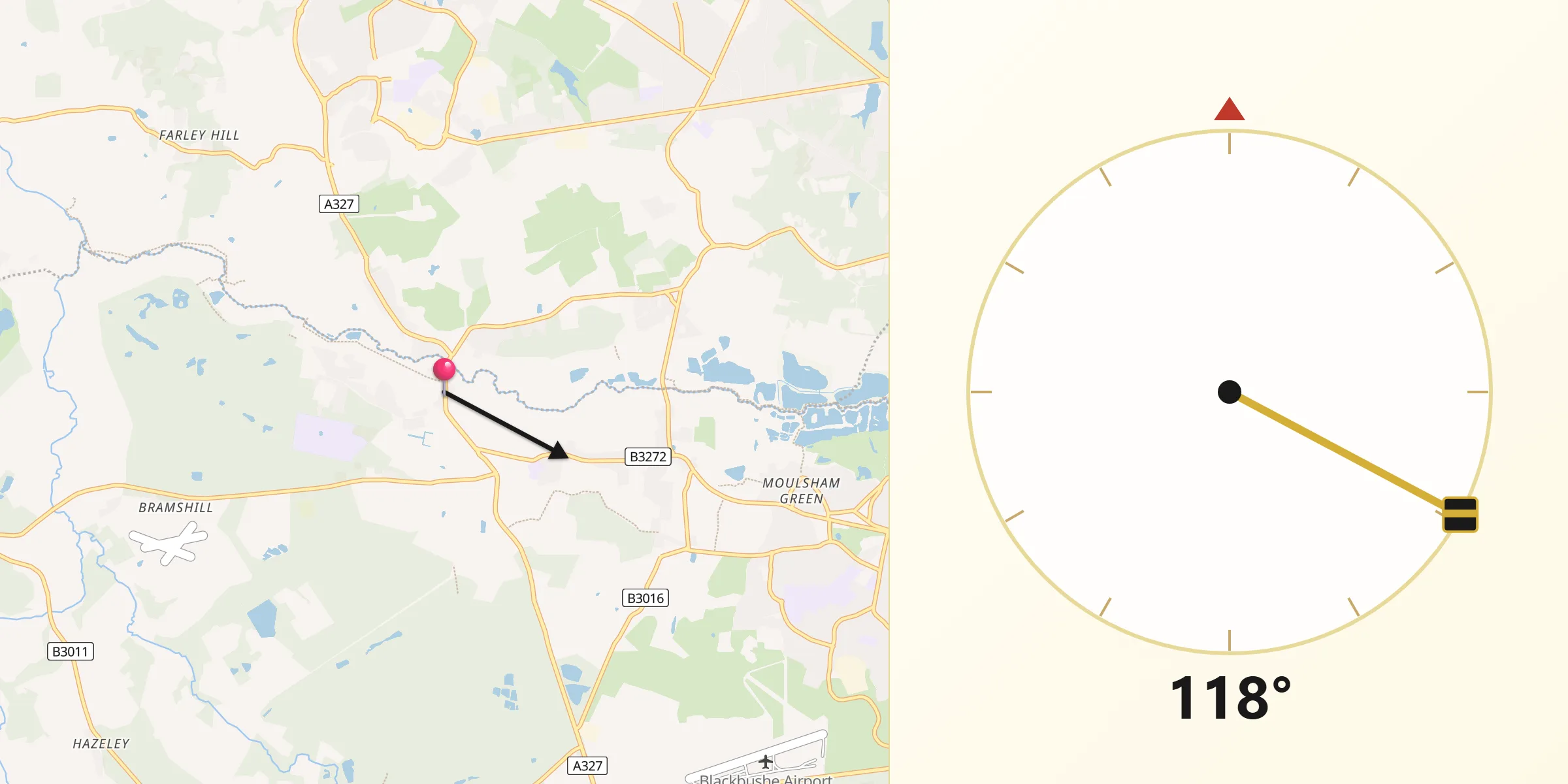 Qibla Direction from Eversley