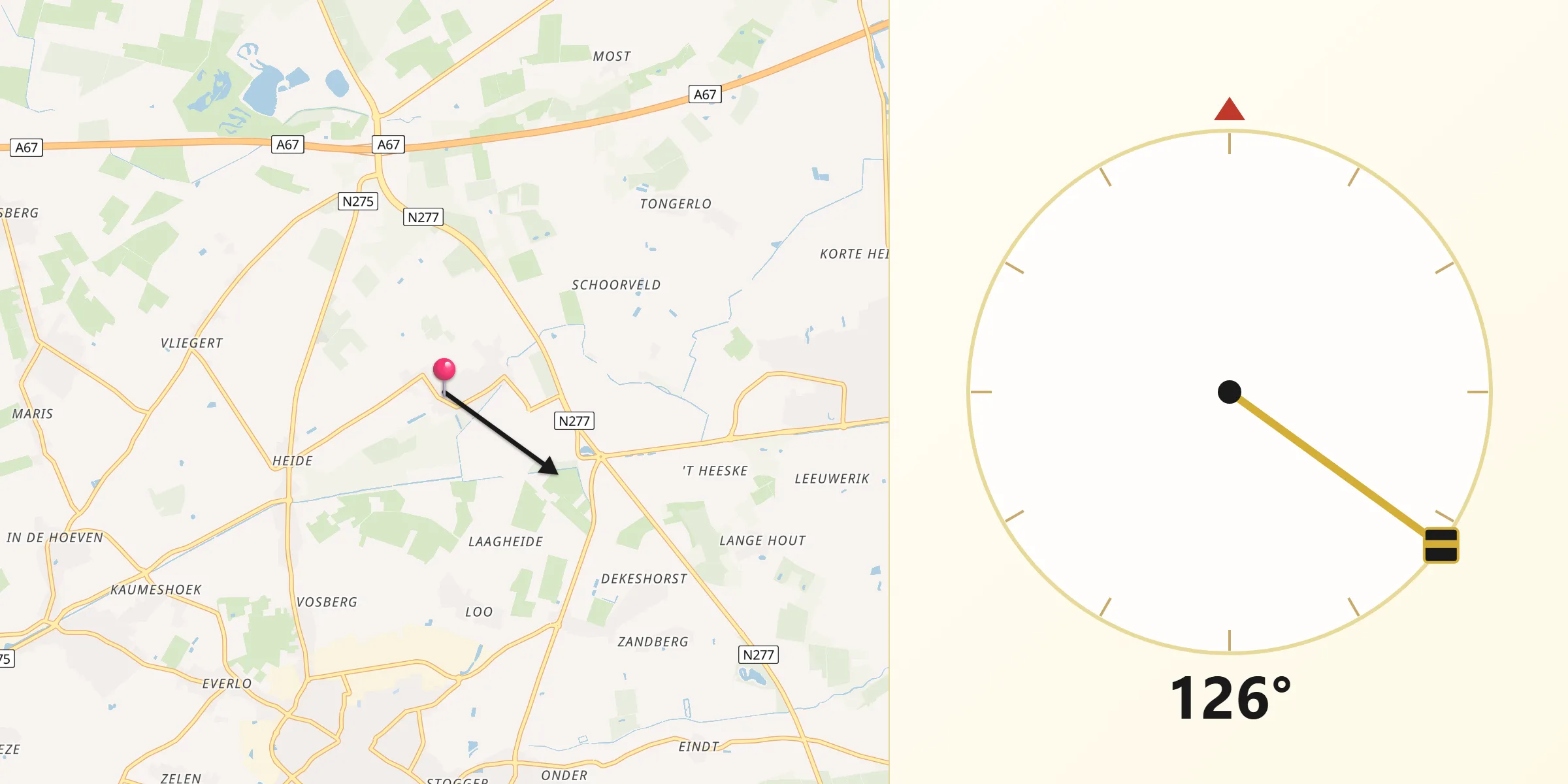 Qibla Richting vanaf Koningslust