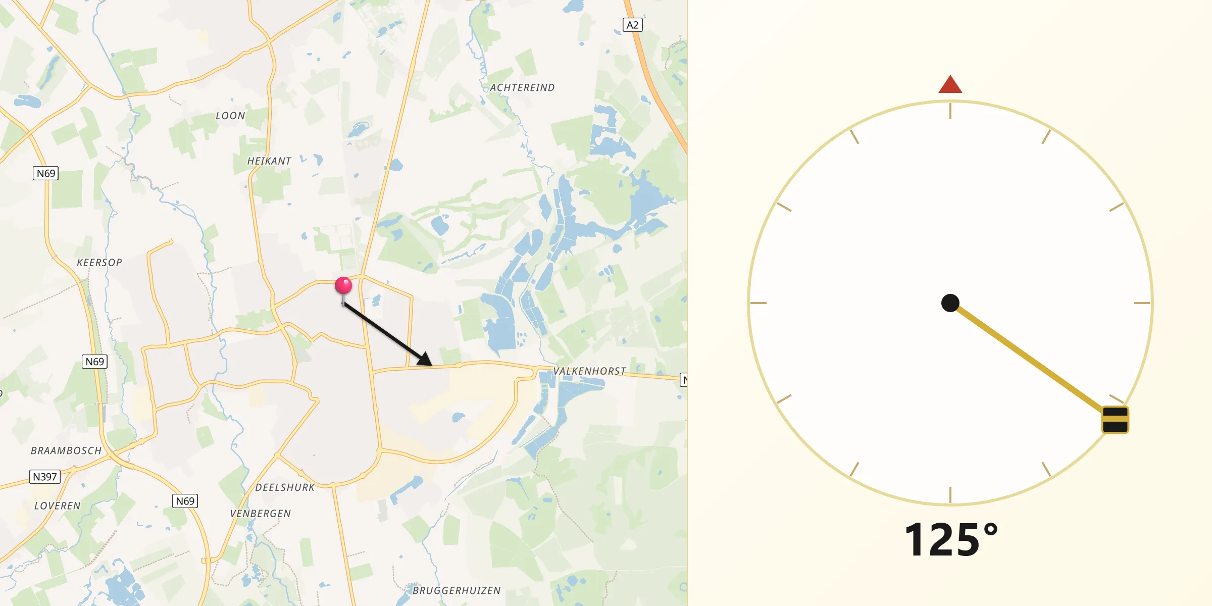 Qibla Richting vanaf Geenhoven