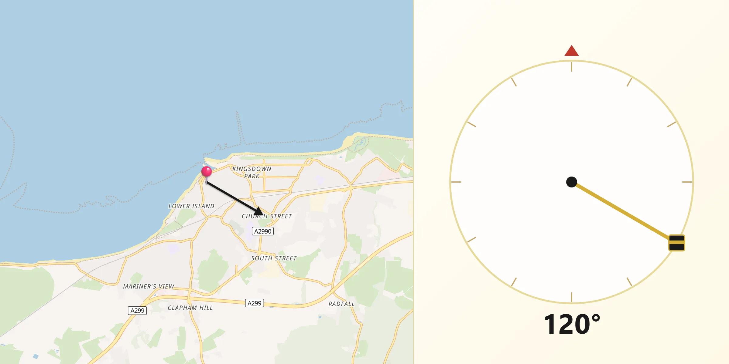 Qibla Direction from Whitstable