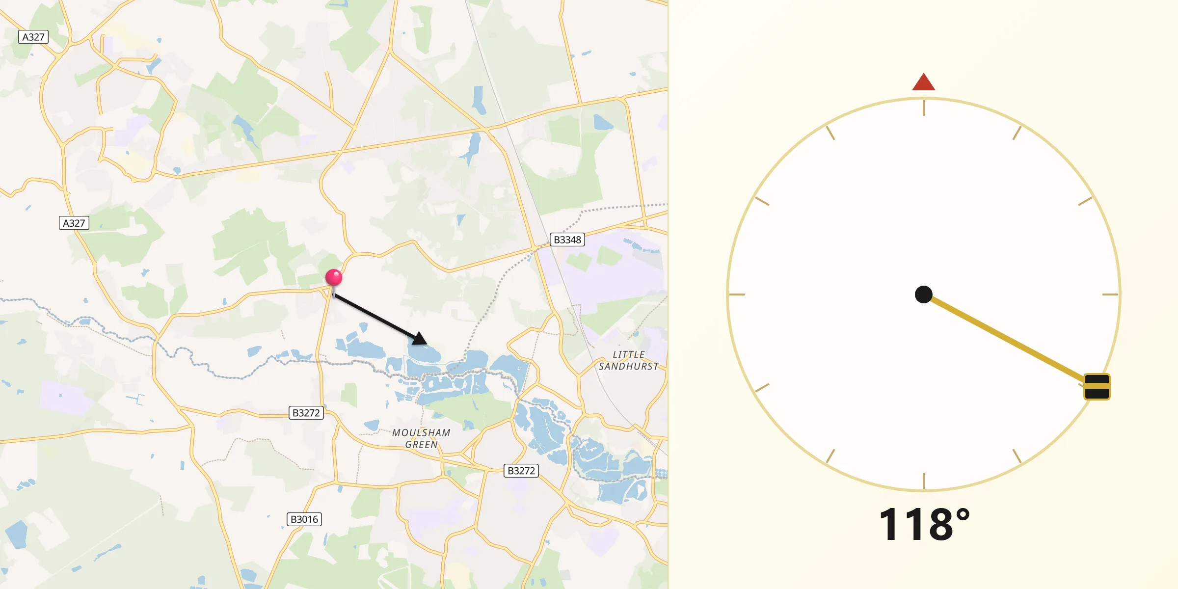 Qibla Direction from Finchampstead