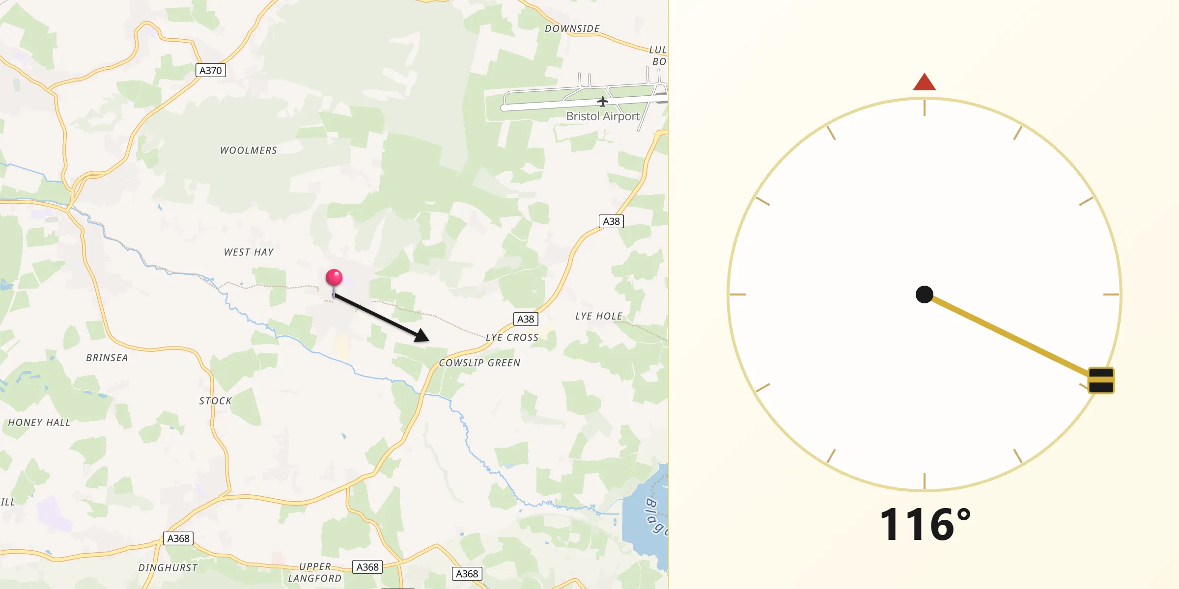 Qibla Direction from Wrington