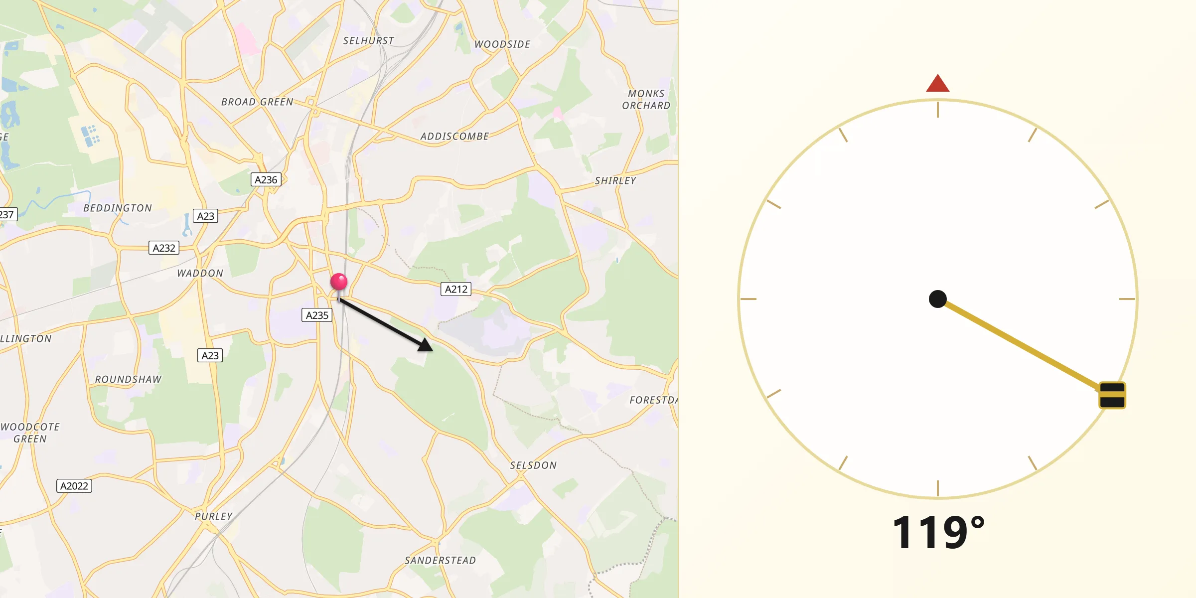 South Croydon şehrinden Kıble Yönü