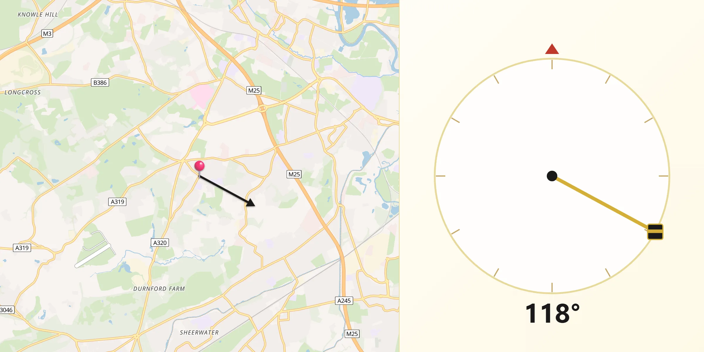 Qibla Direction from Ottershaw