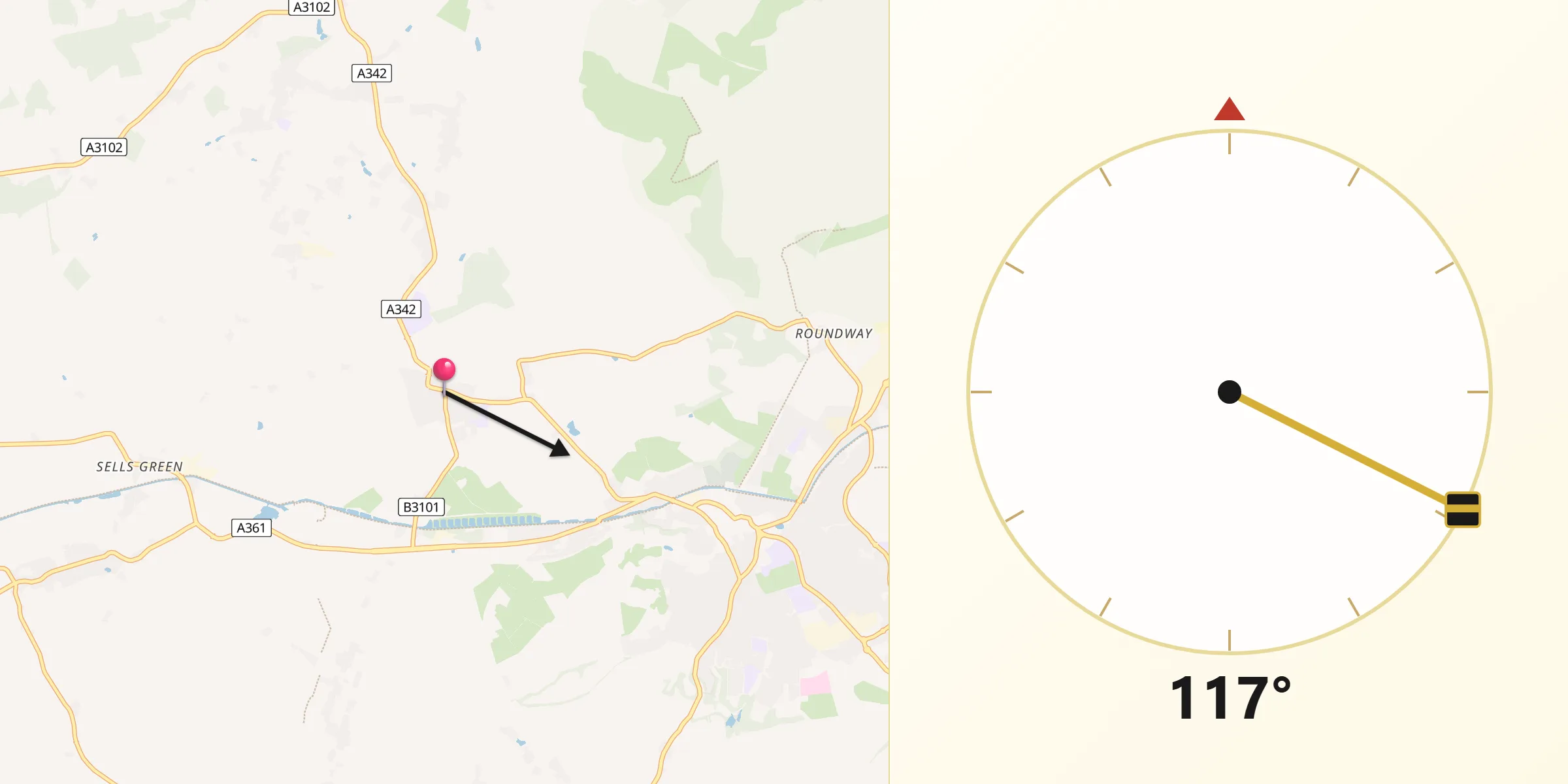 Qibla Direction from Rowde