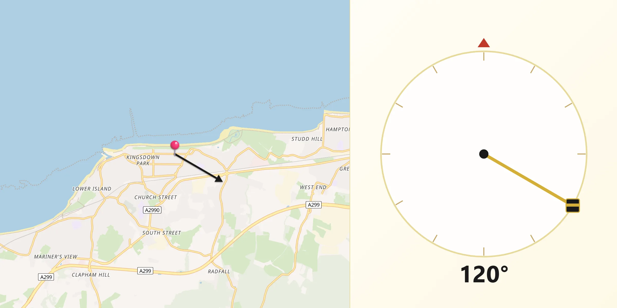 Qibla Direction from Tankerton