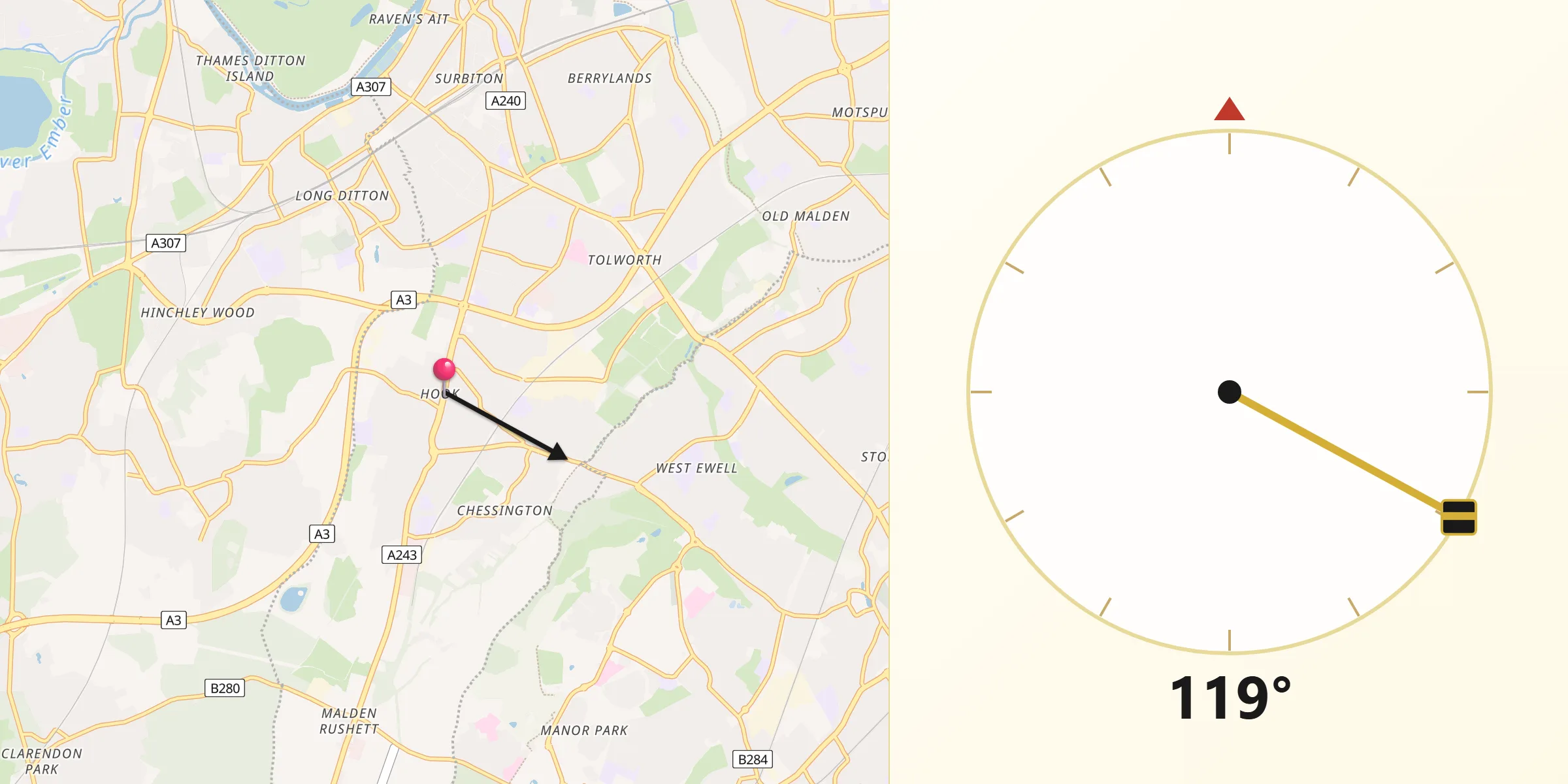 Qibla Direction from Hook