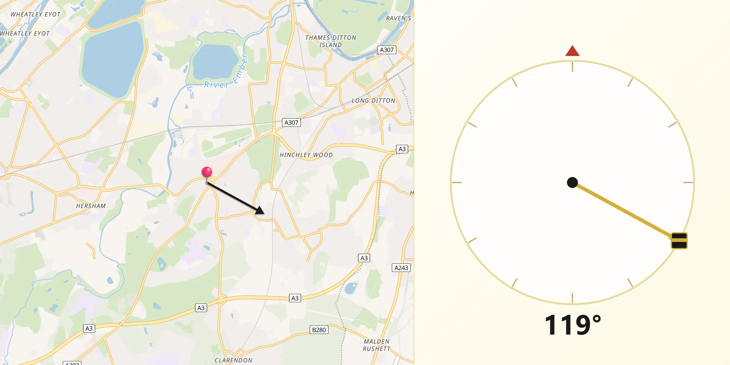 Qibla Direction from Esher