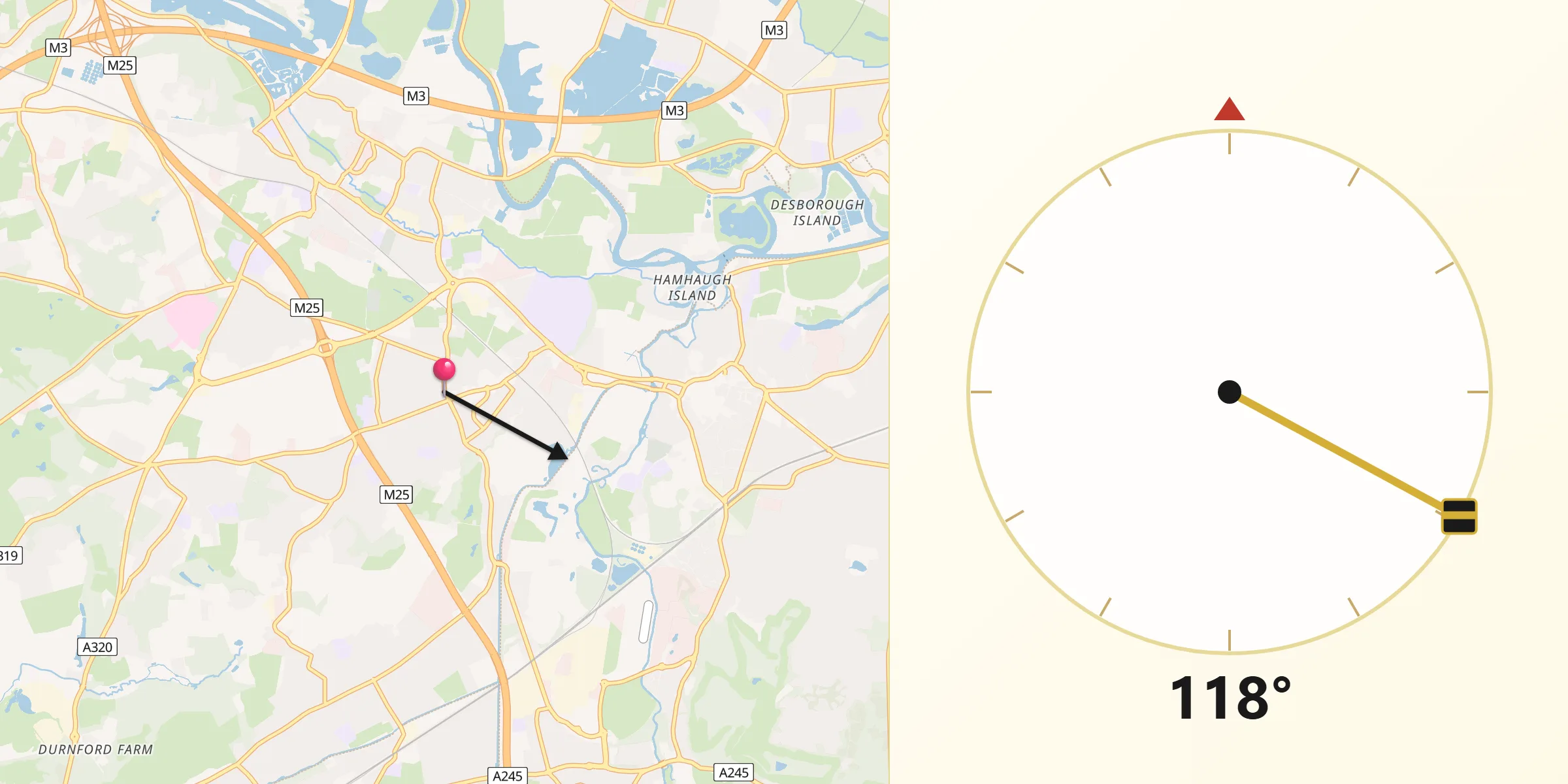 Qibla Direction from Addlestone