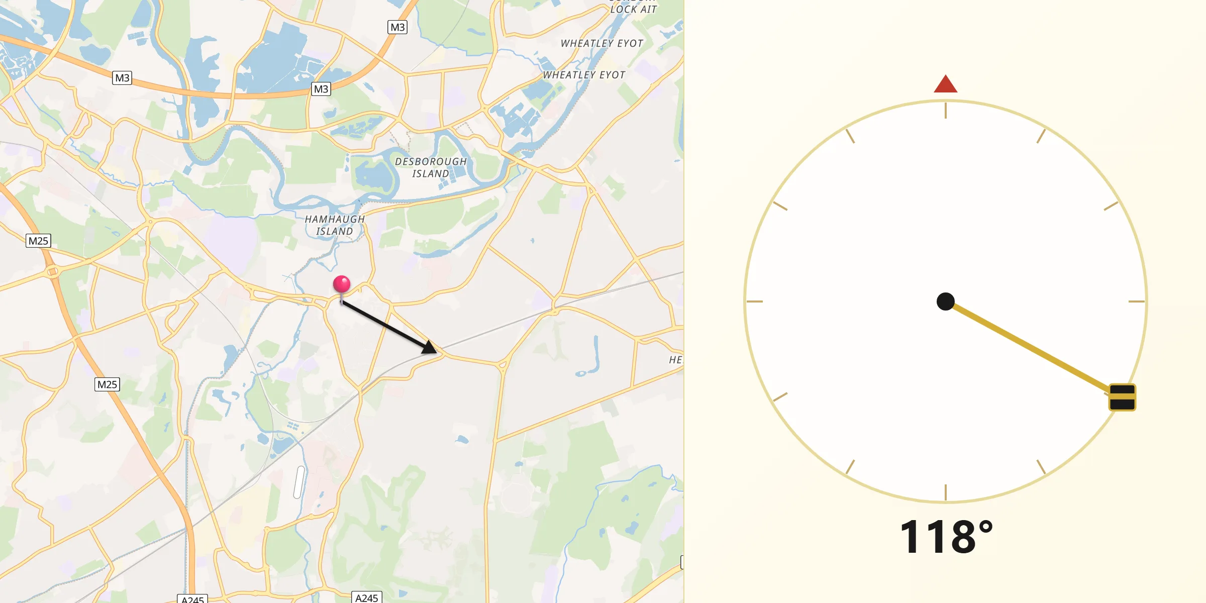 Qibla Direction from Weybridge