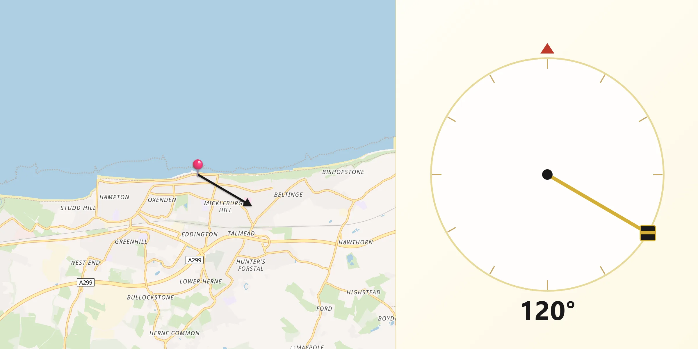 Qibla Direction from Herne Bay