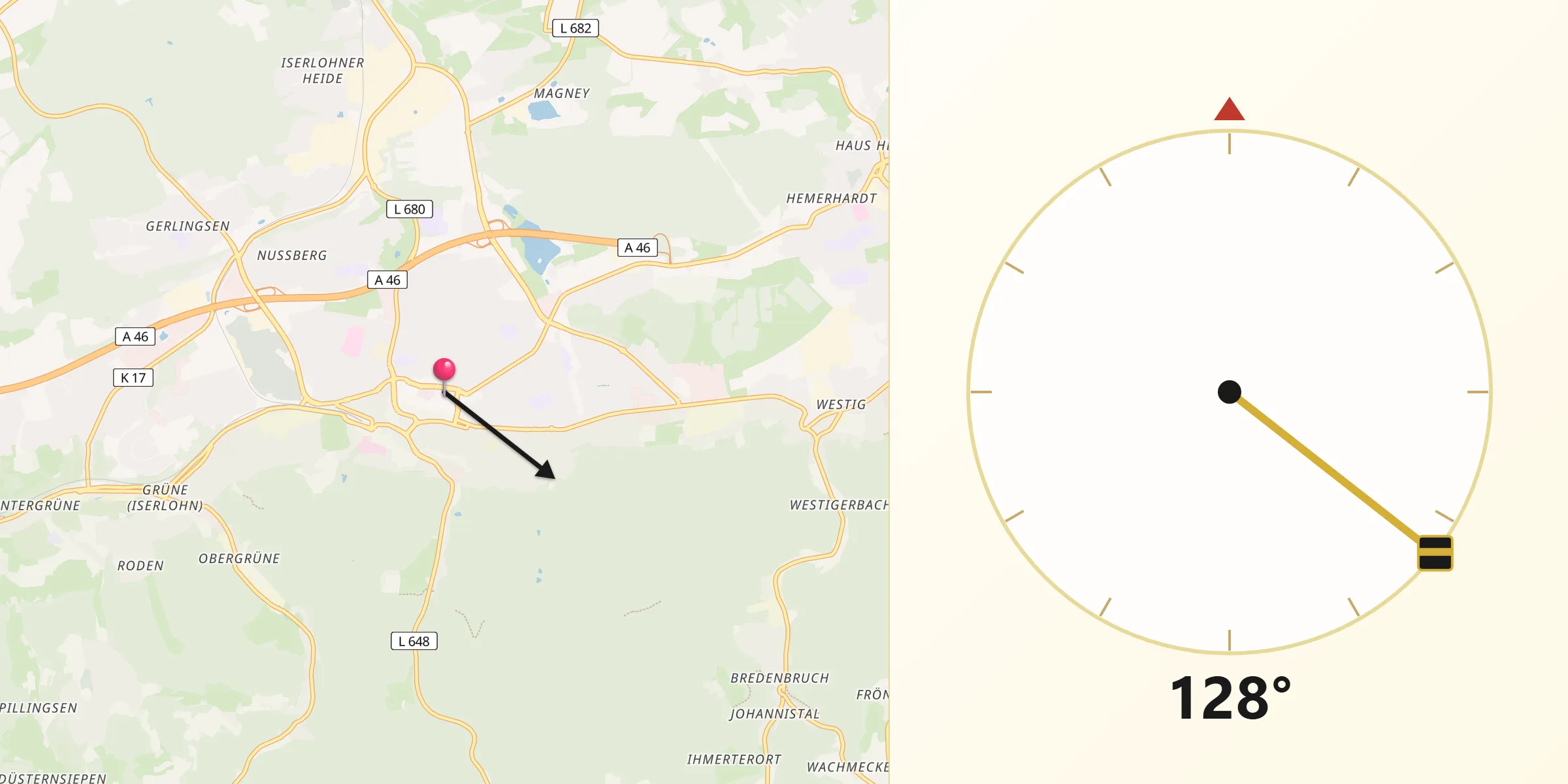 Qibla-Richtung von Iserlohn