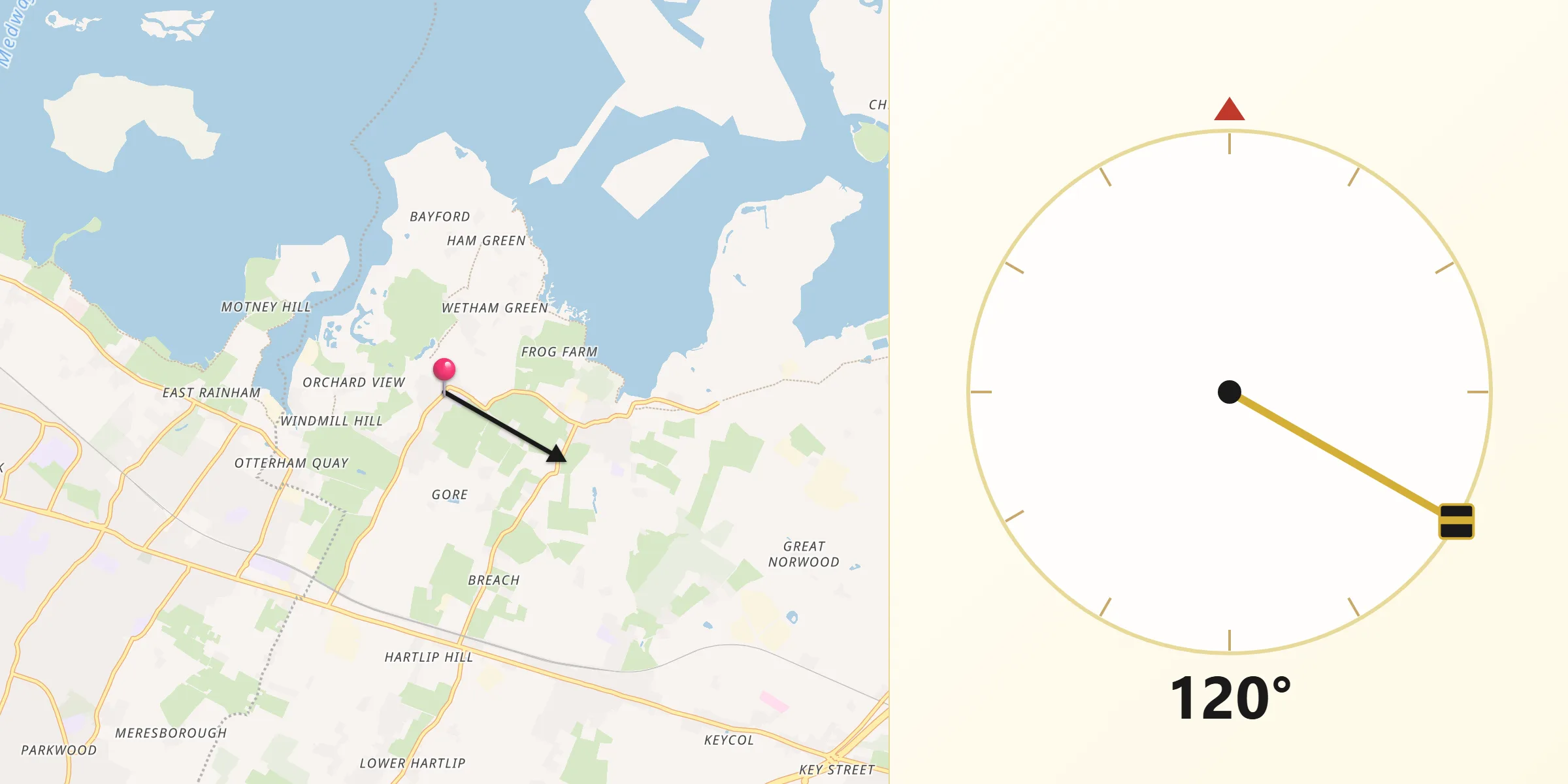 Qibla Direction from Upchurch