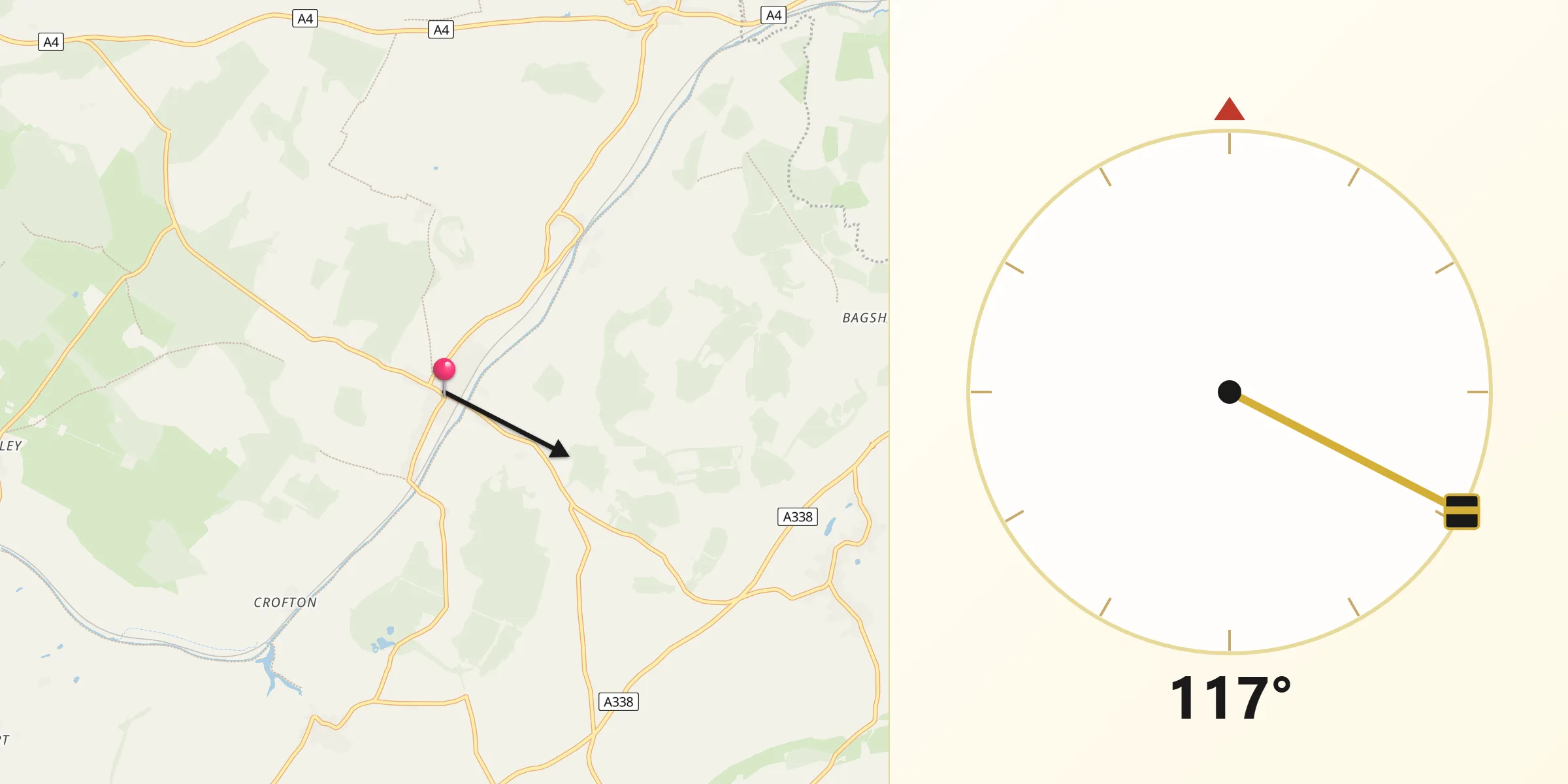 Qibla Direction from Great Bedwyn
