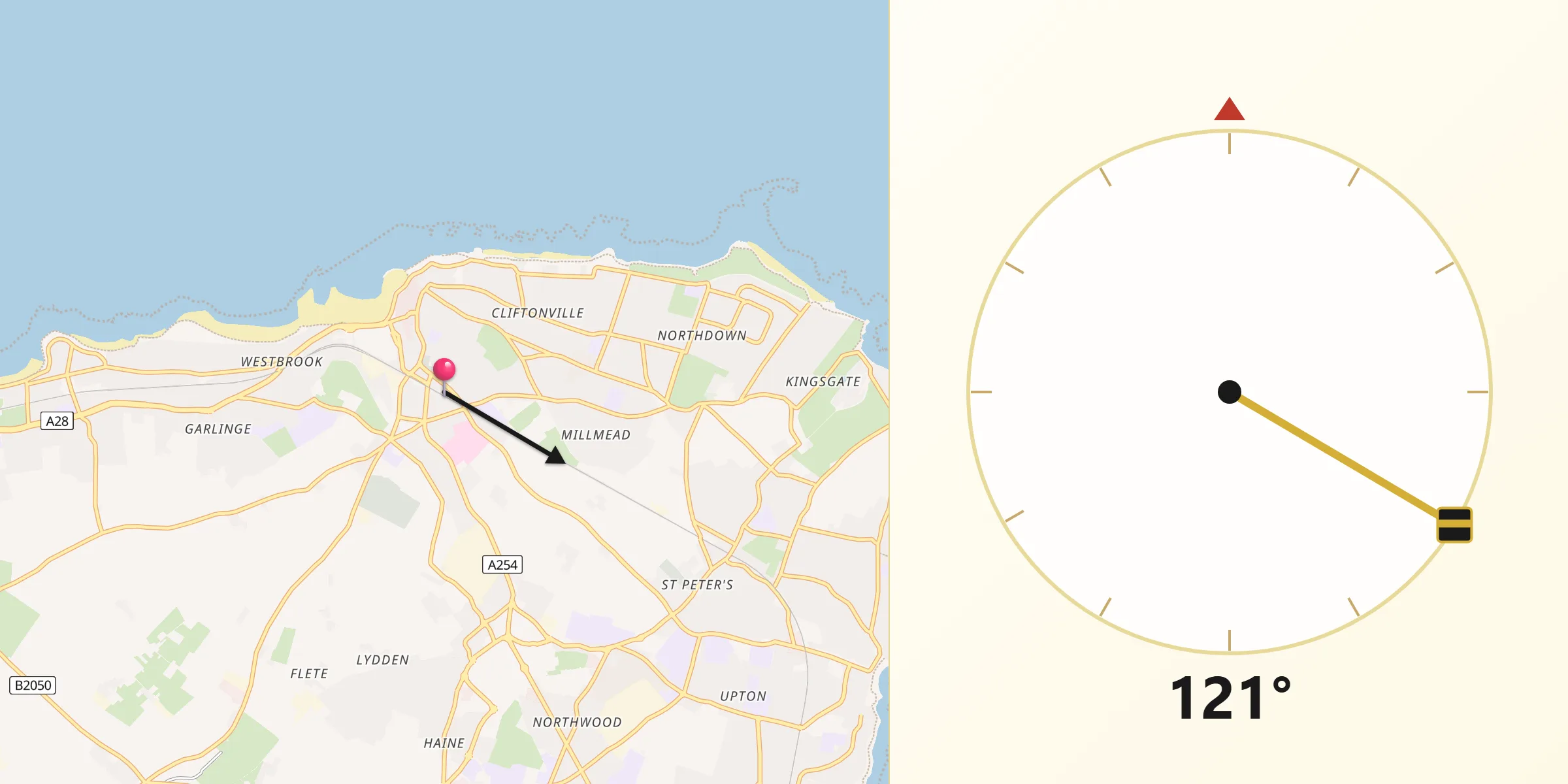 Qibla Direction from Margate
