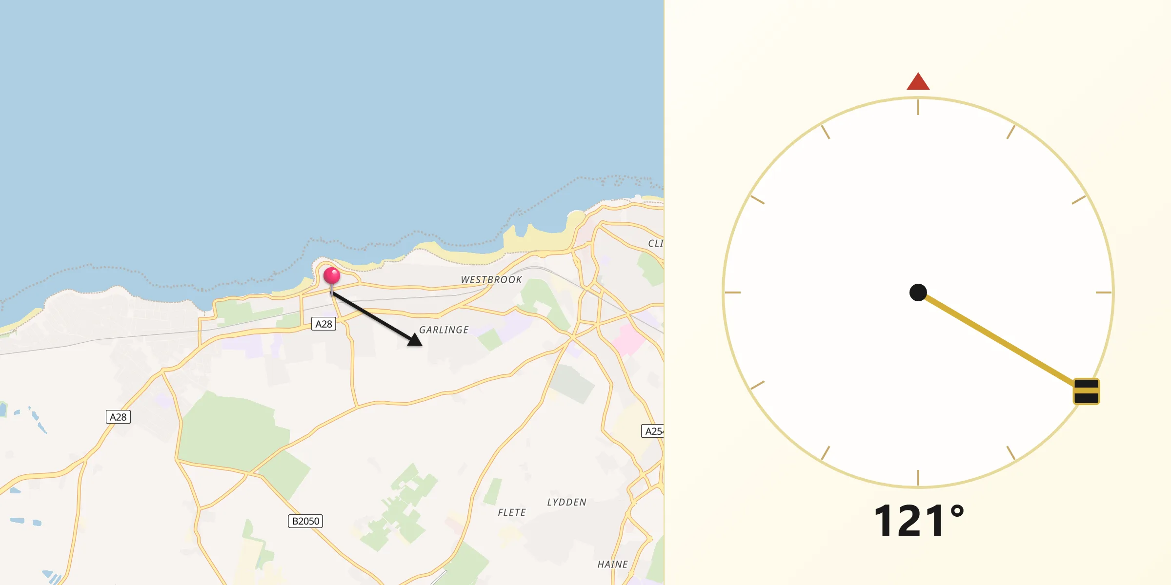 Qibla Direction from Westgate on Sea