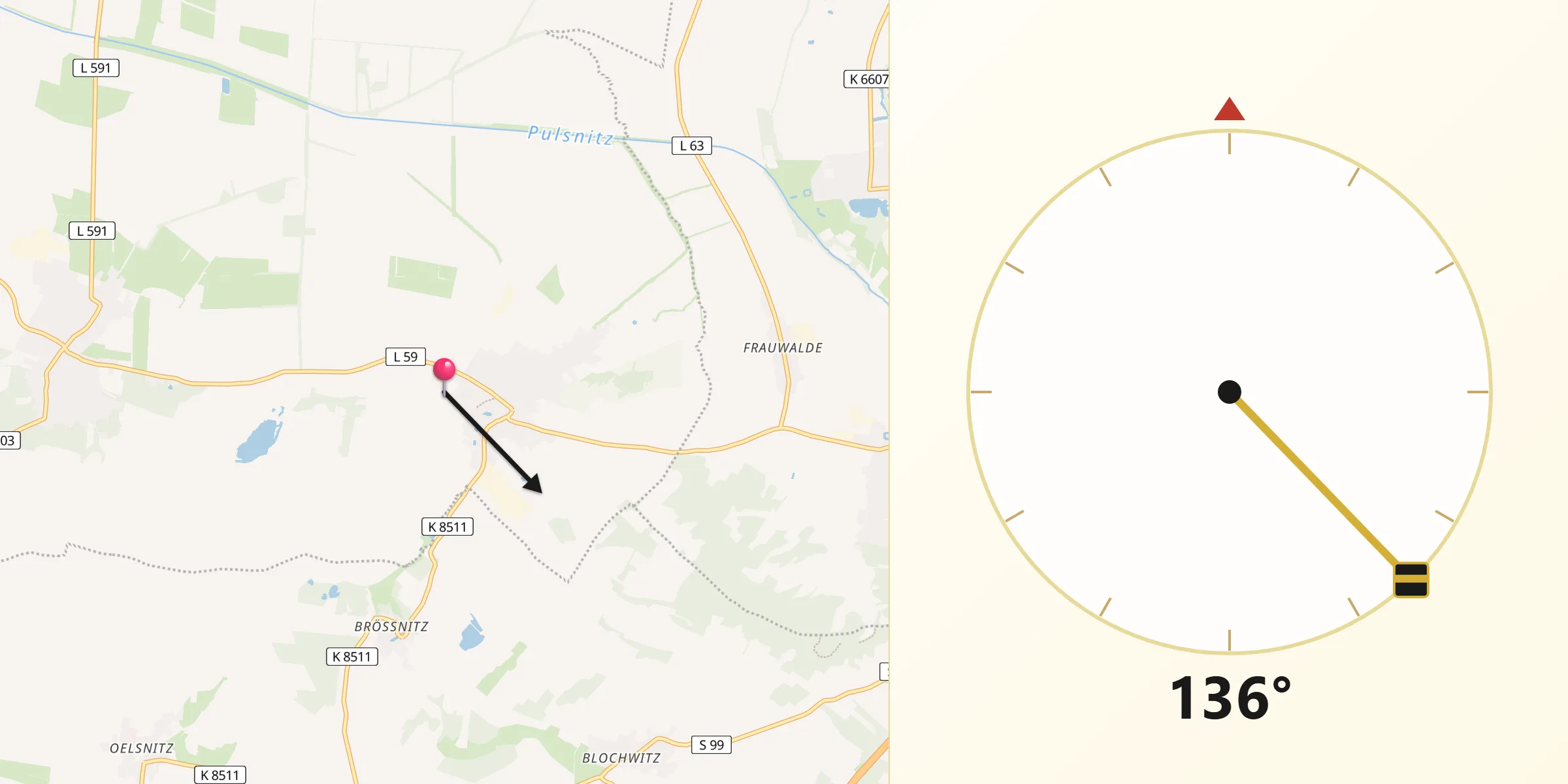 Qibla-Richtung von Großthiemig