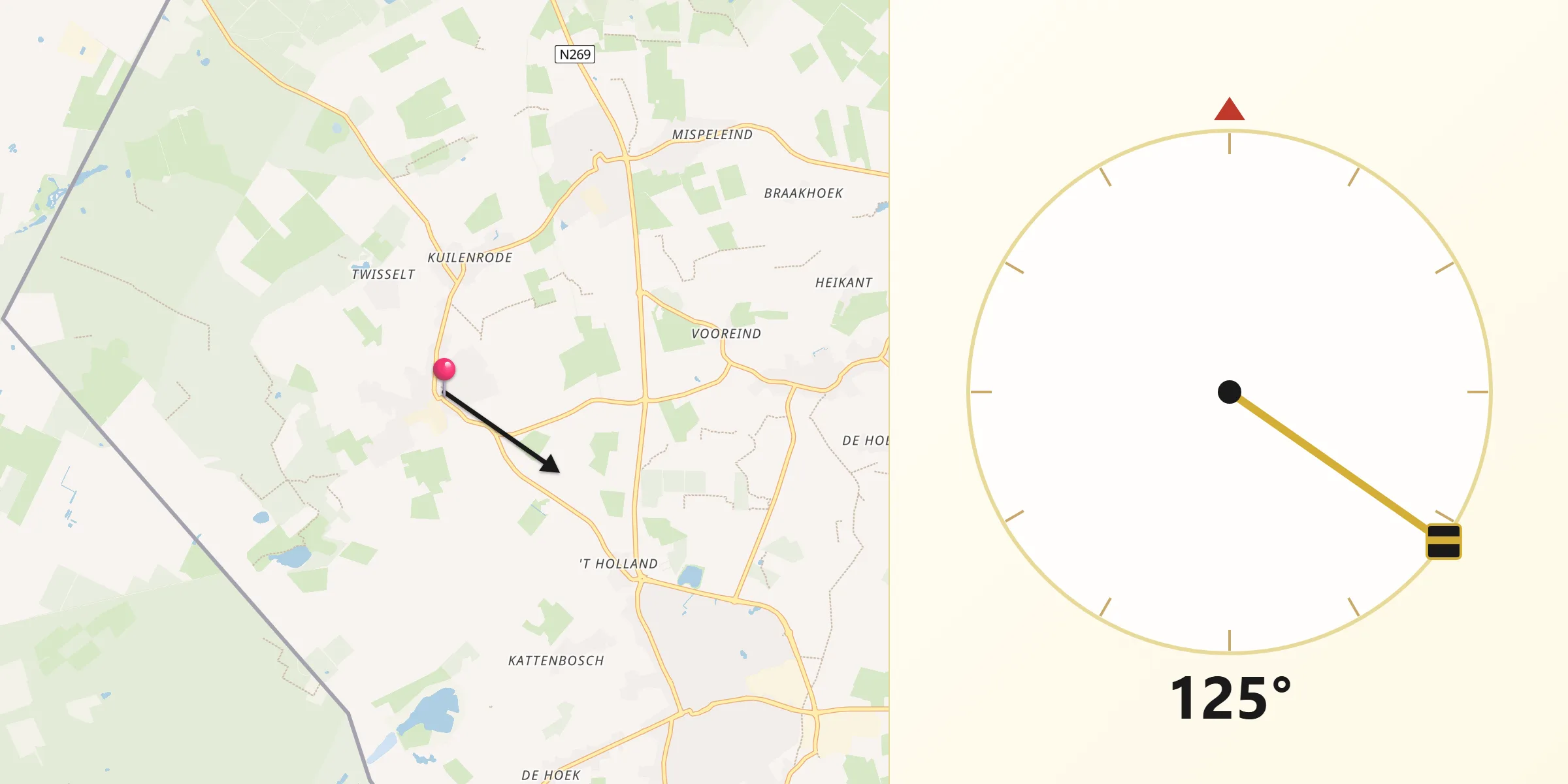 Qibla Richting vanaf Hooge Mierde