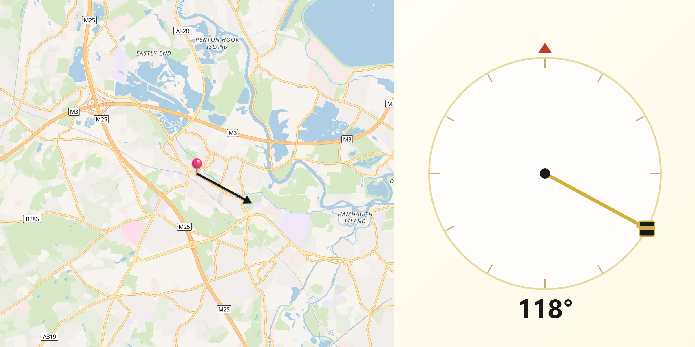 Qibla Direction from Chertsey