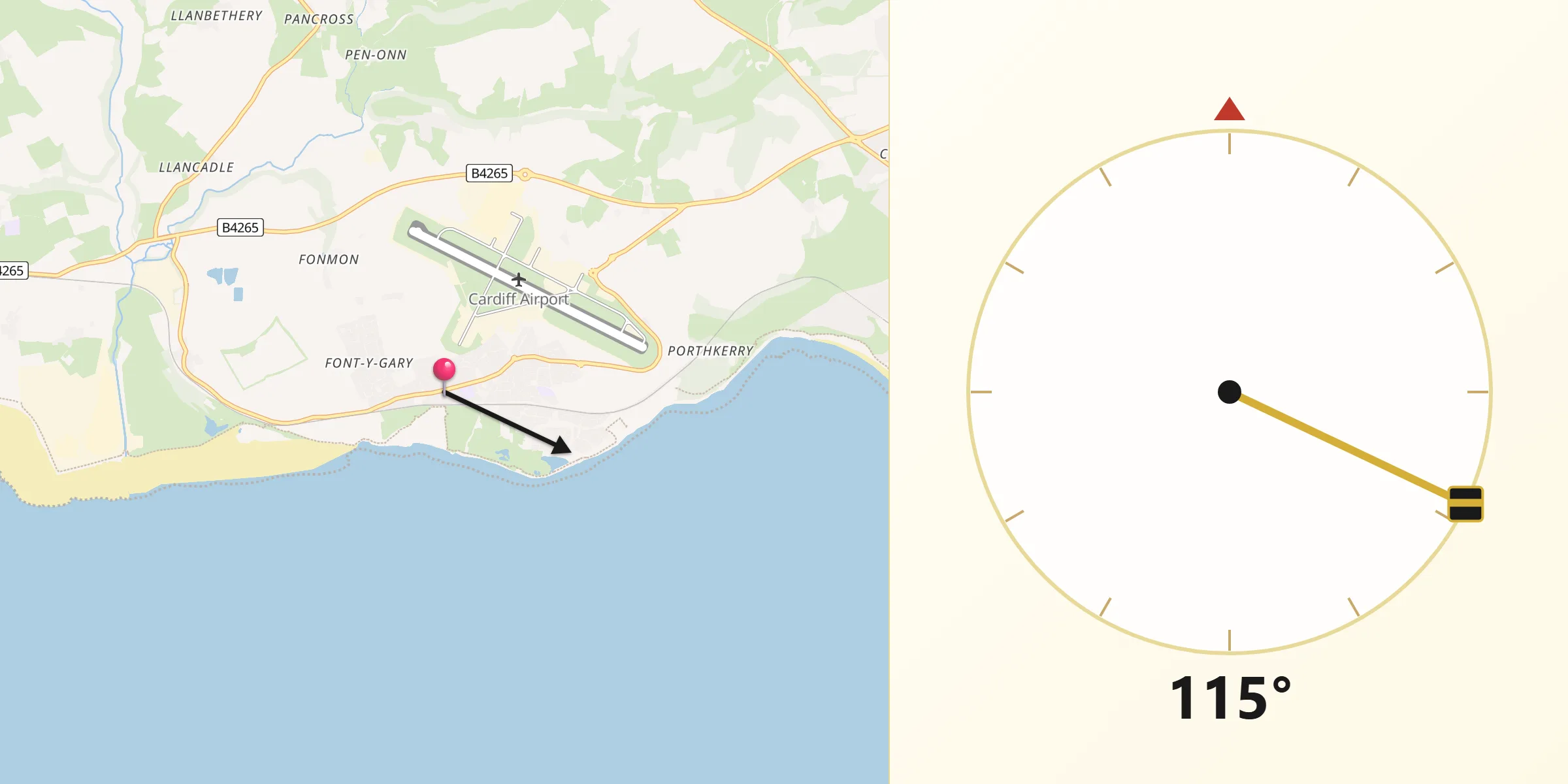 Qibla Direction from Rhoose