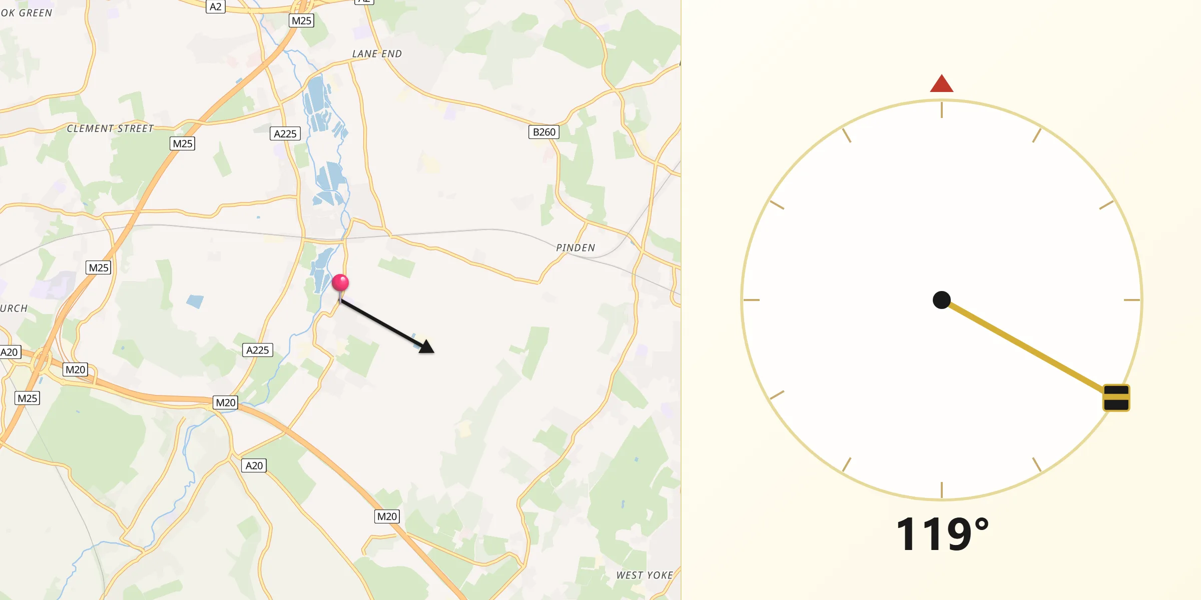 Qibla Direction from Horton Kirby
