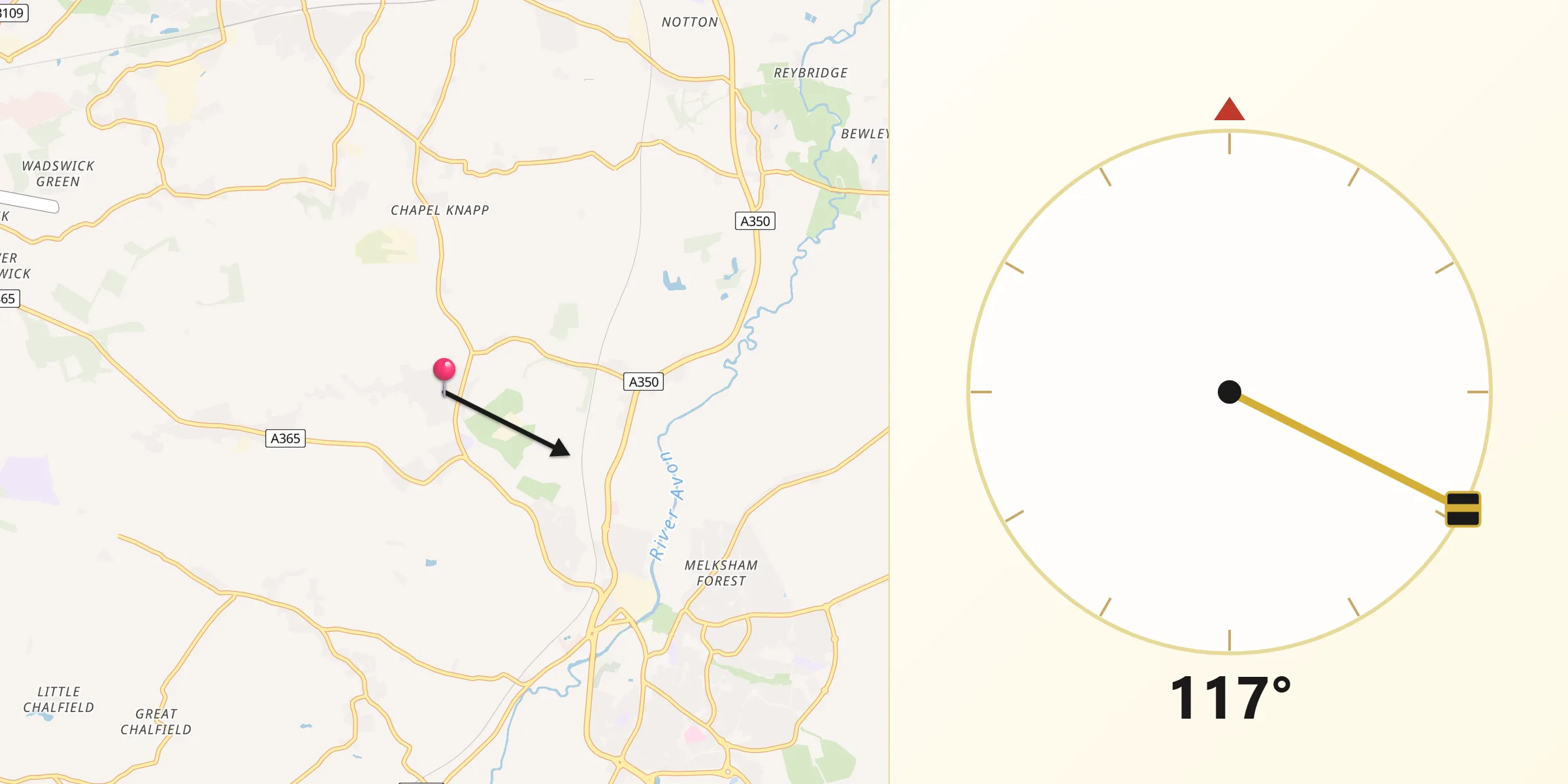 Qibla Direction from Whitley