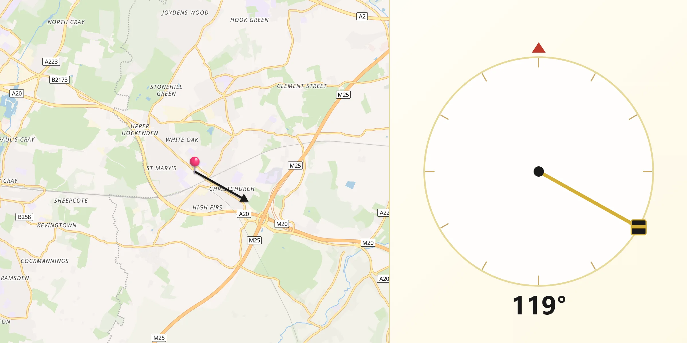 Qibla Direction from Swanley