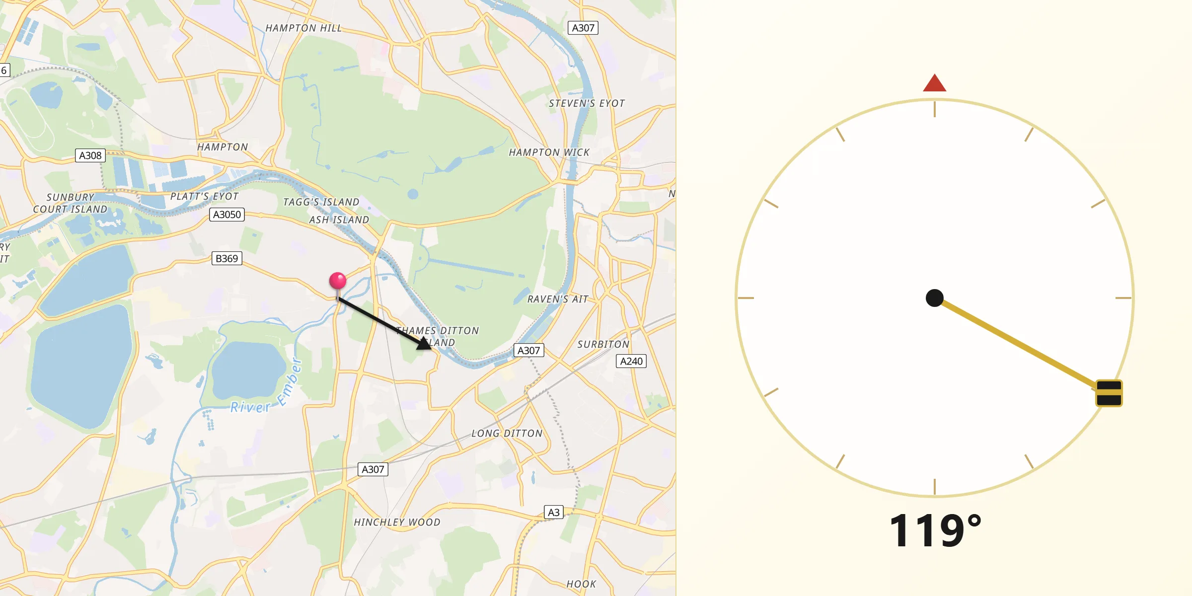 Qibla Direction from East Molesey
