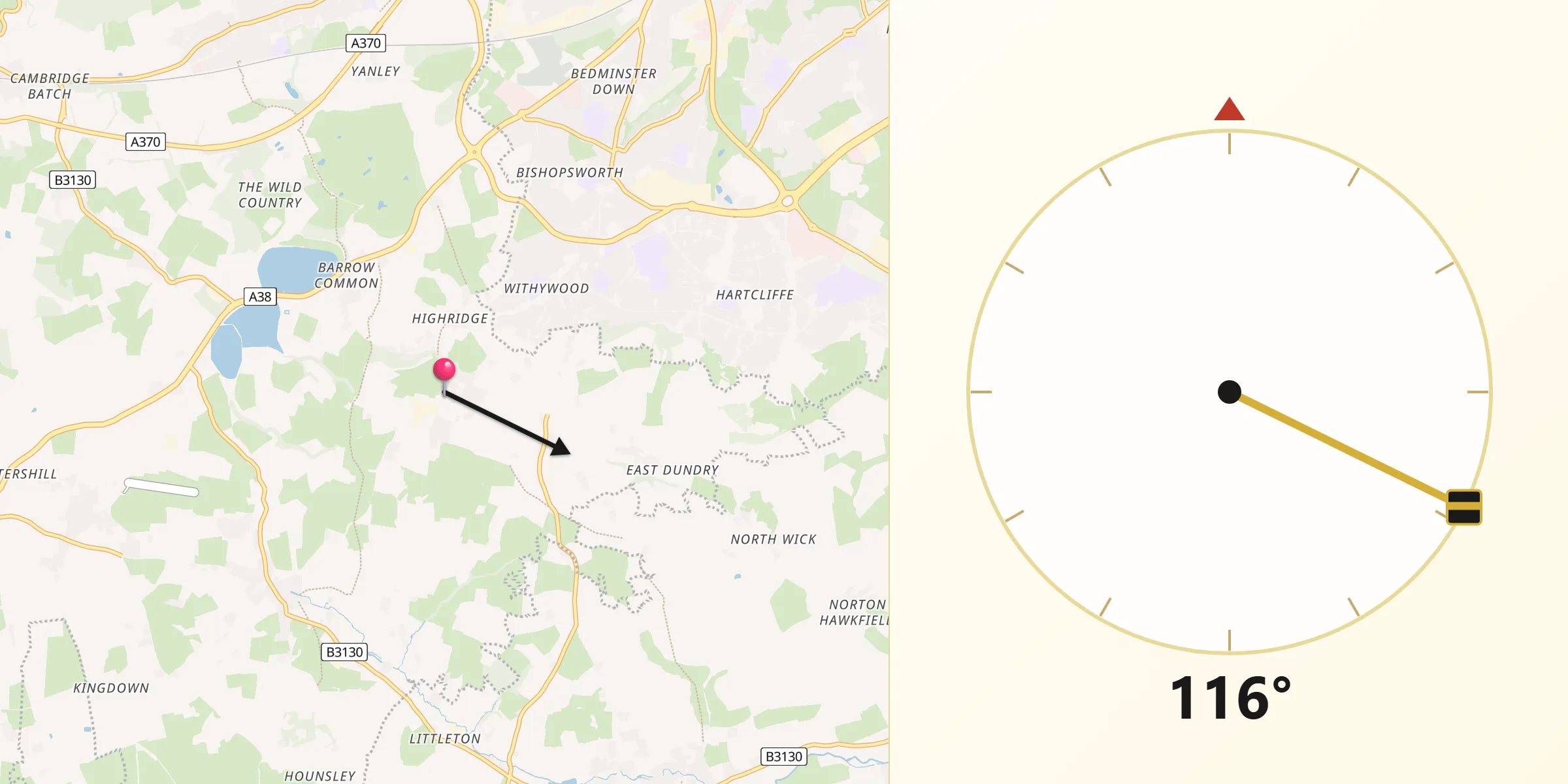 Qibla Direction from Dundry