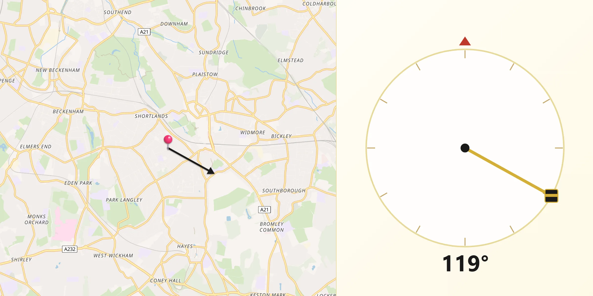 Qibla Direction from Shortlands