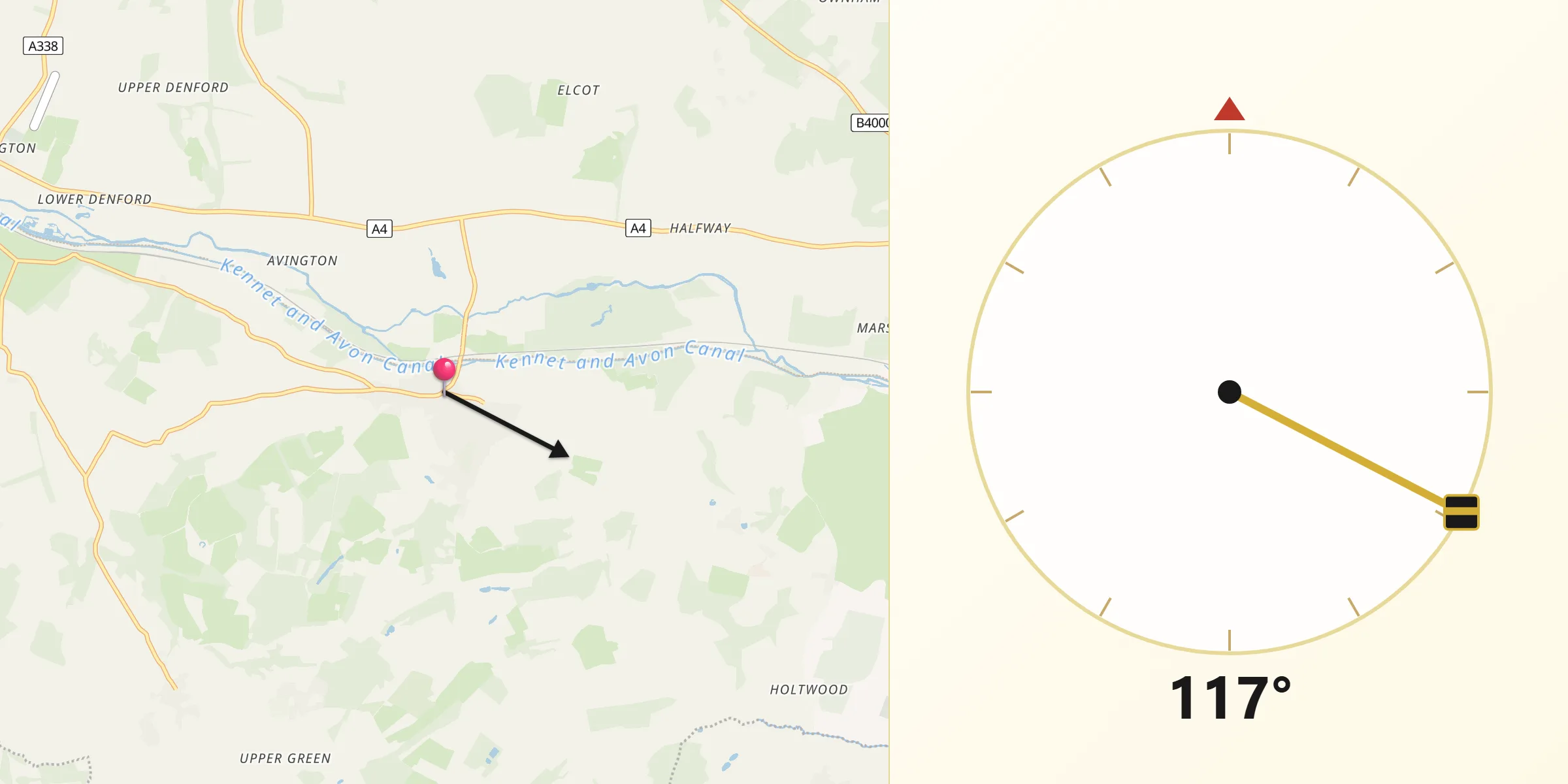 Qibla Direction from Kintbury
