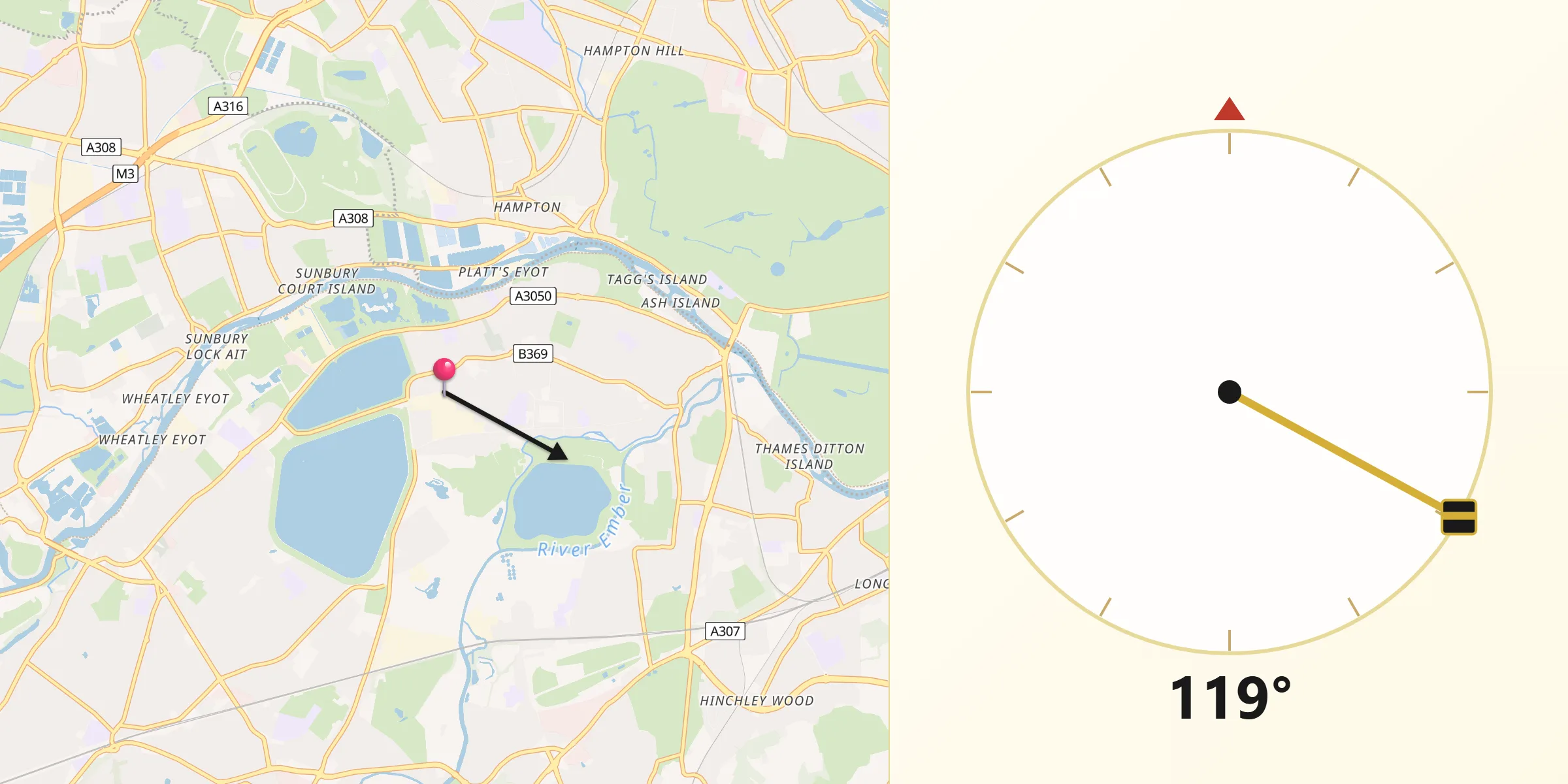 Qibla Direction from Molesey