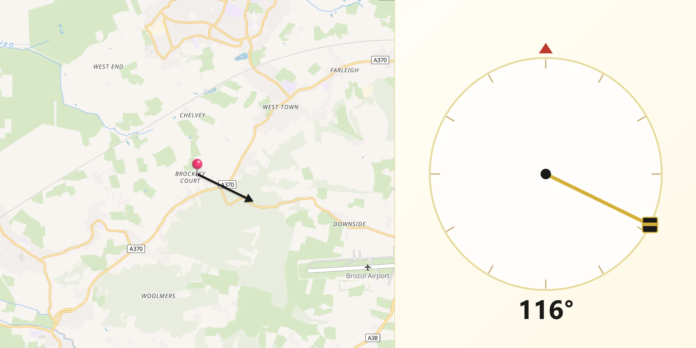 Qibla Direction from Brockley