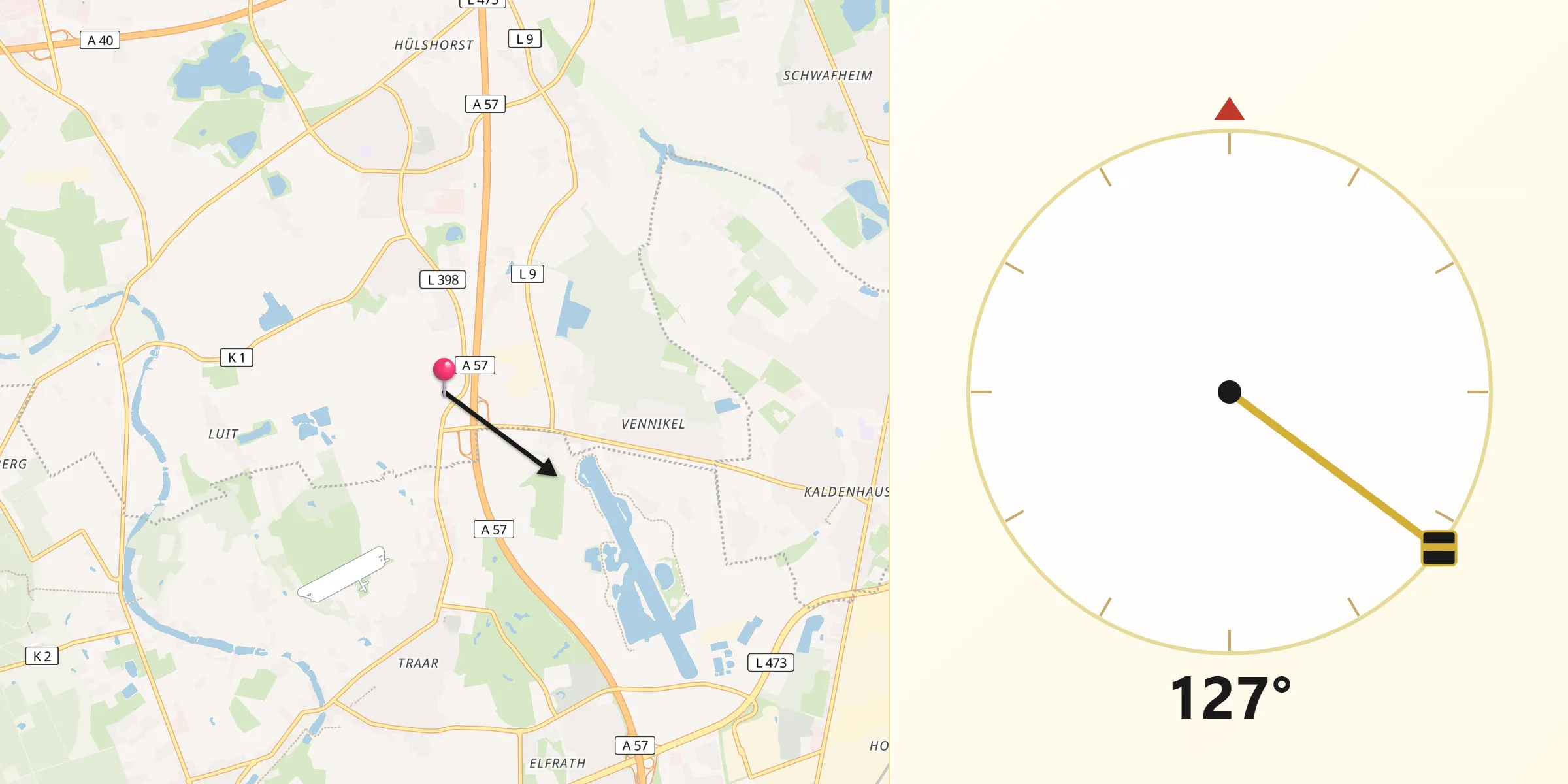 Qibla-Richtung von Düsseldorf District