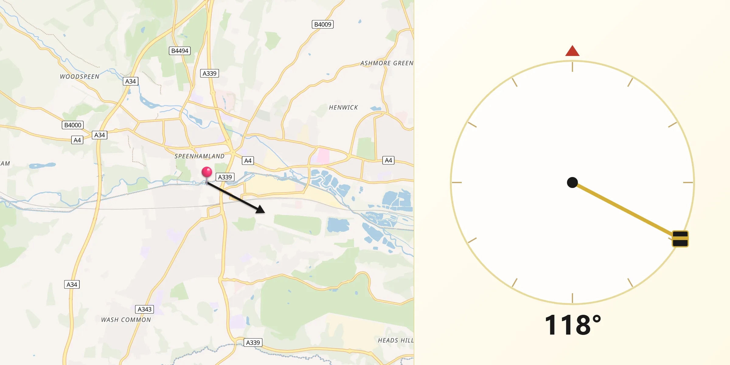Qibla Direction from Newbury