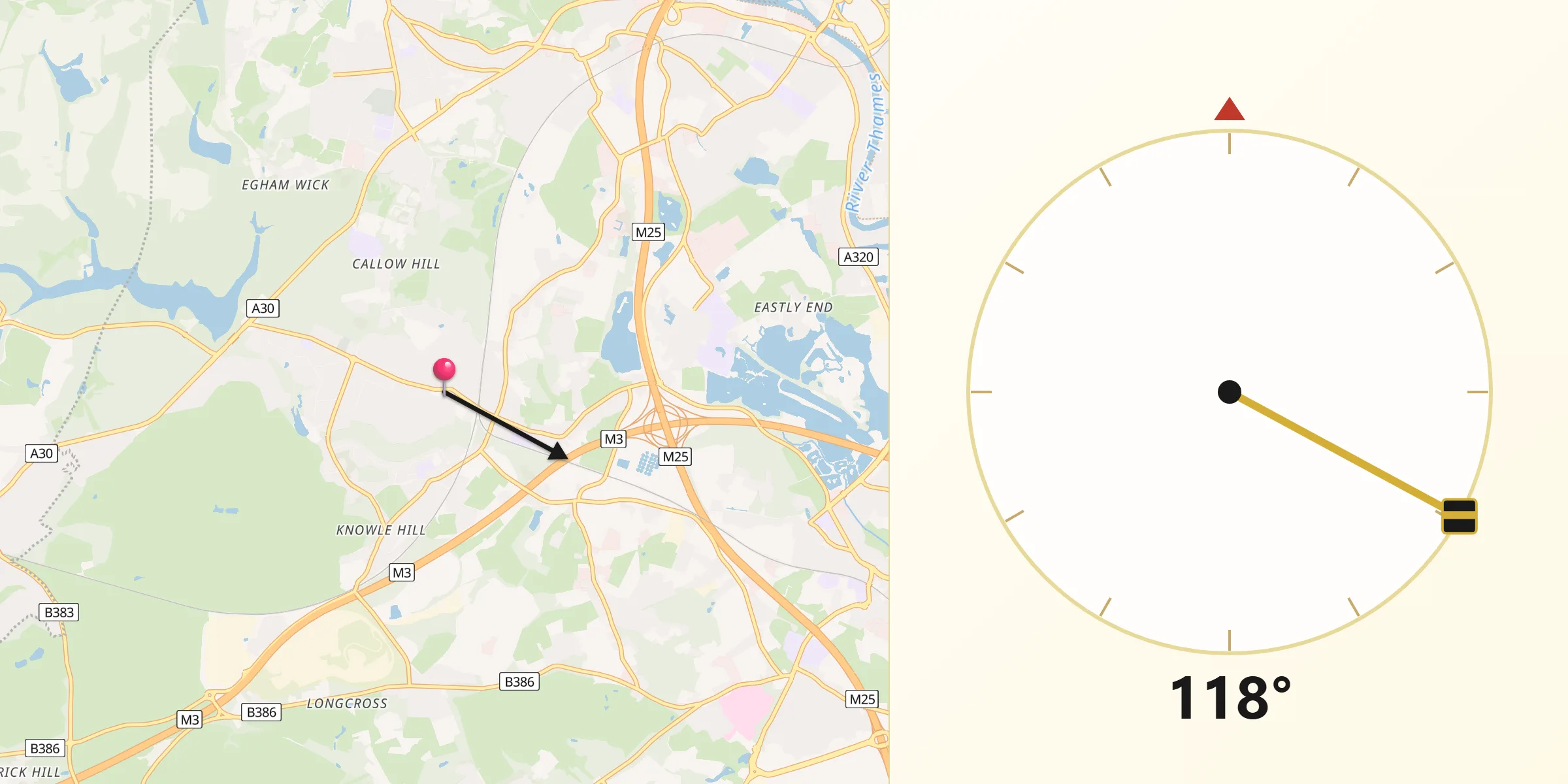 Qibla Direction from Virginia Water