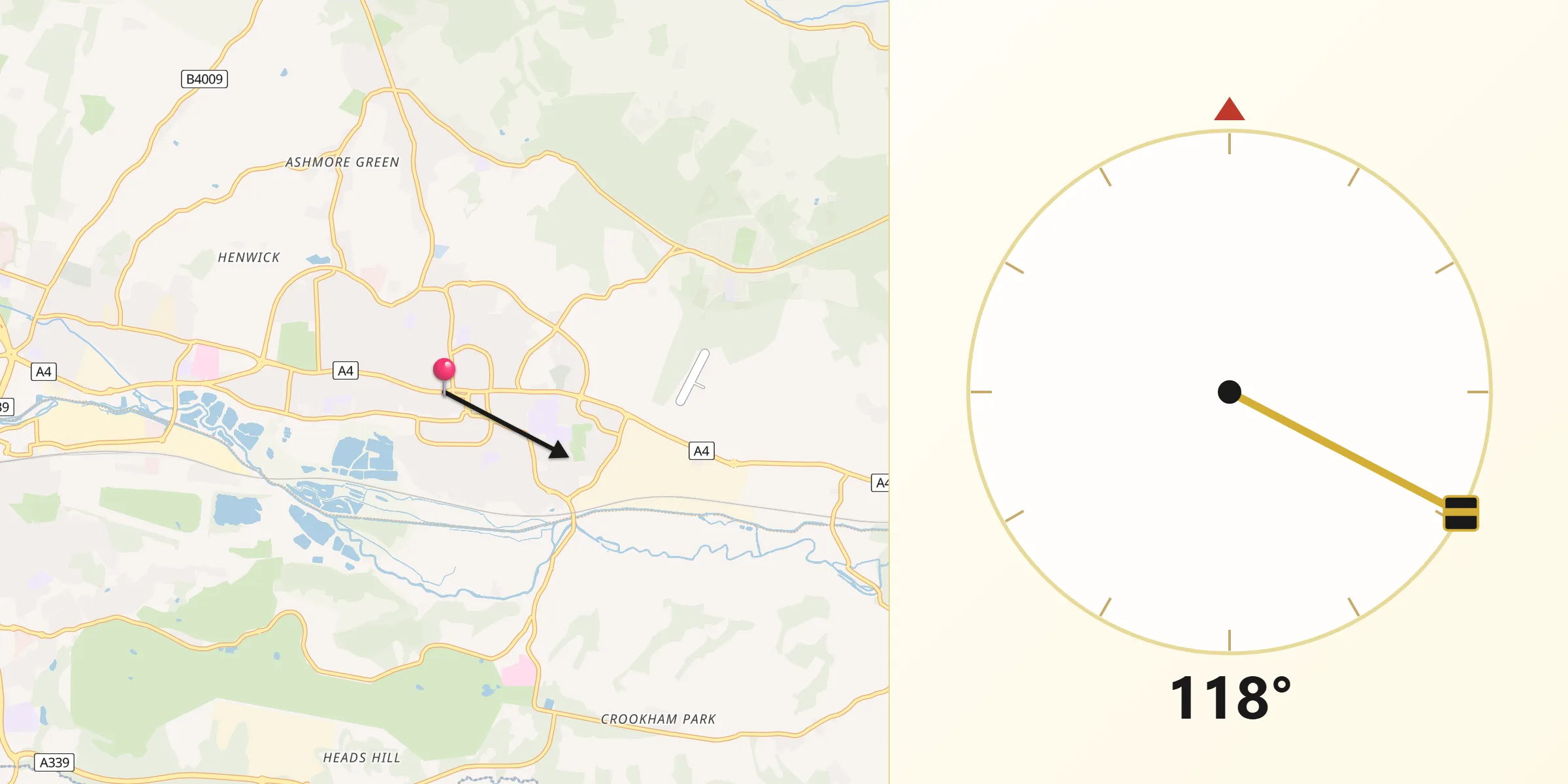 Qibla Direction from Thatcham