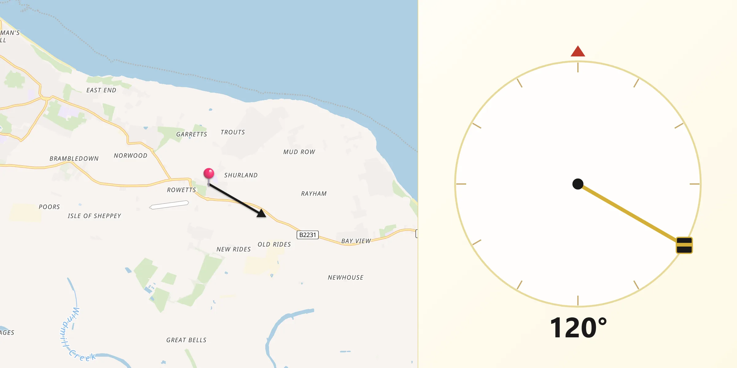 Qibla Direction from Eastchurch