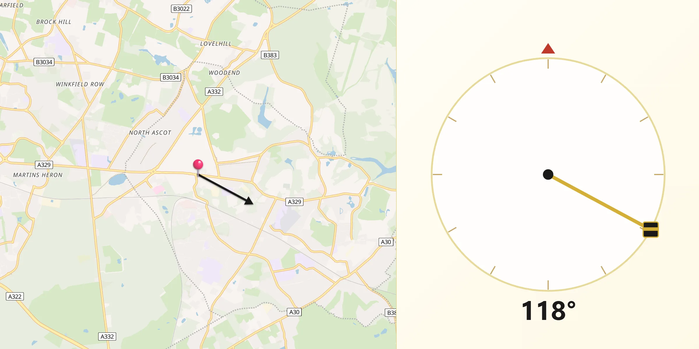 Qibla Direction from Ascot
