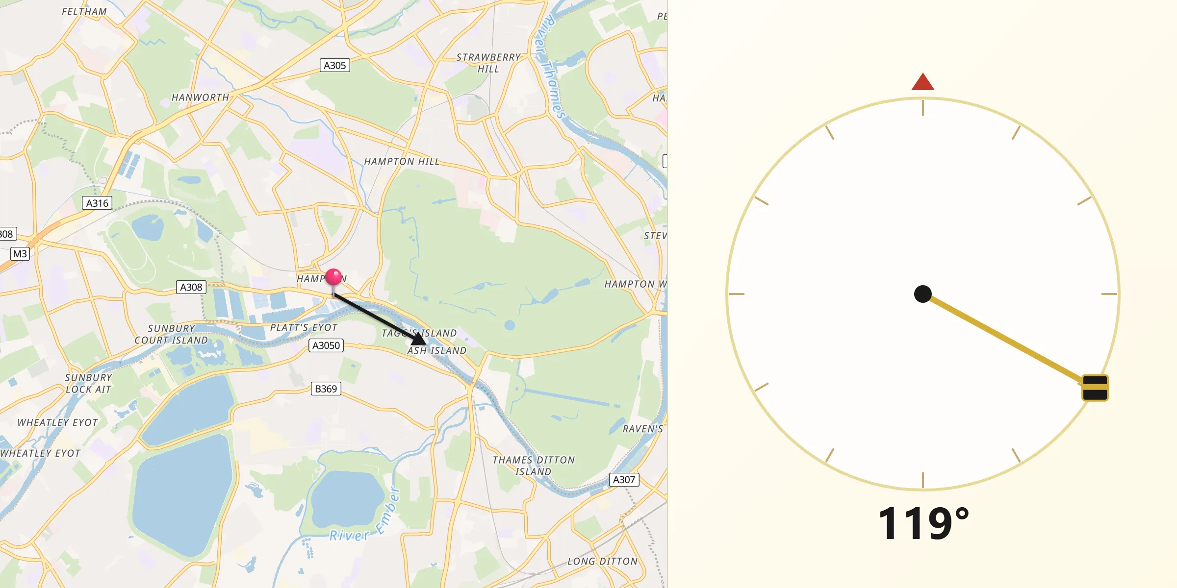 Qibla Direction from Hampton