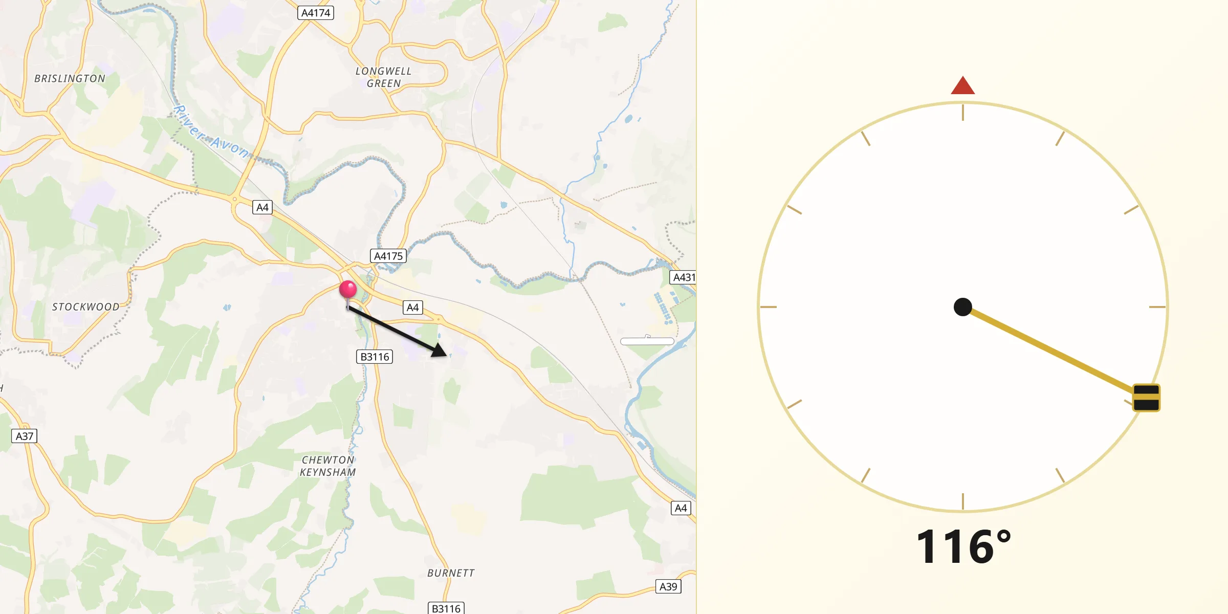 Qibla Direction from Keynsham