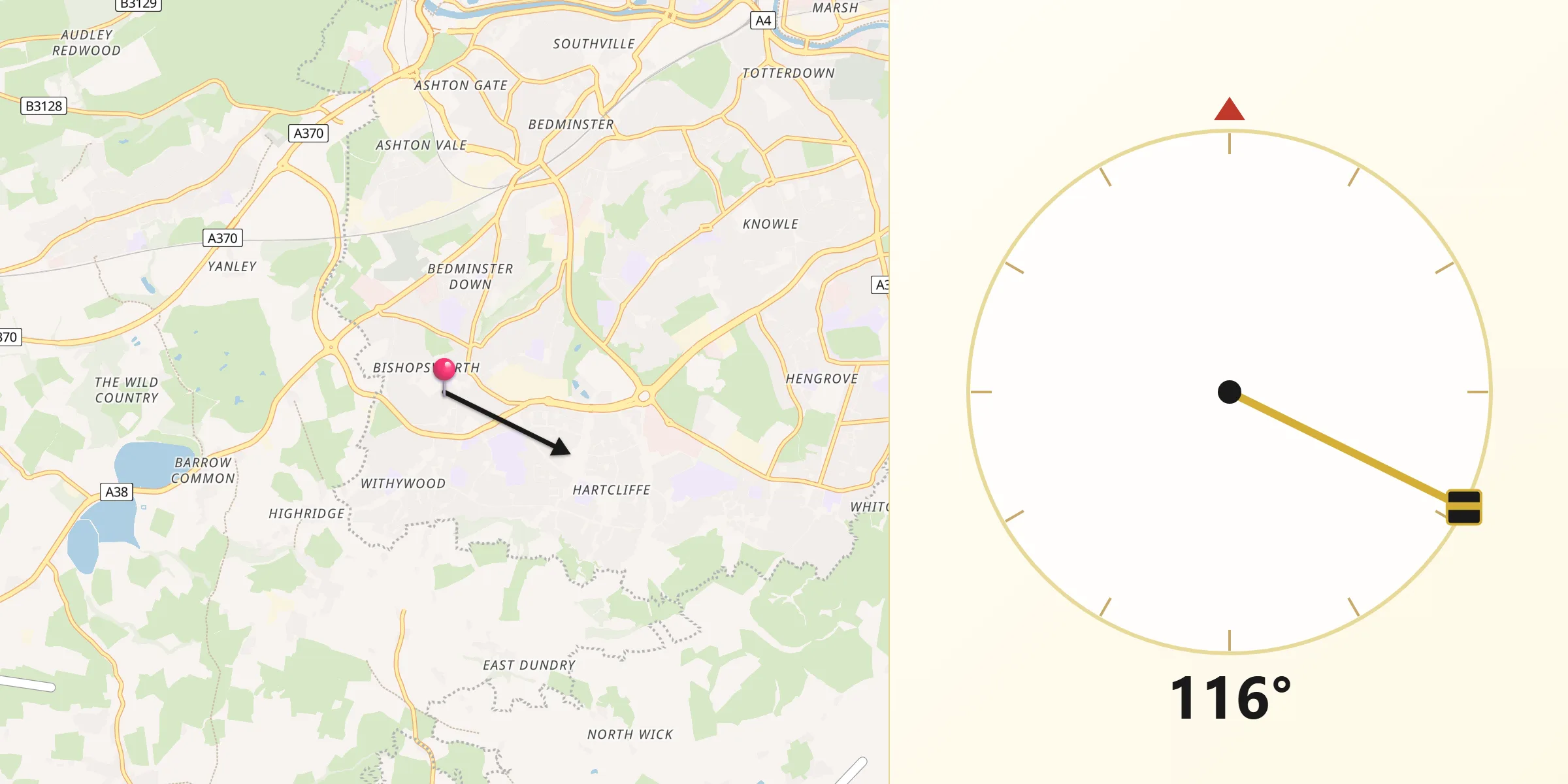 Qibla Direction from Bishopsworth