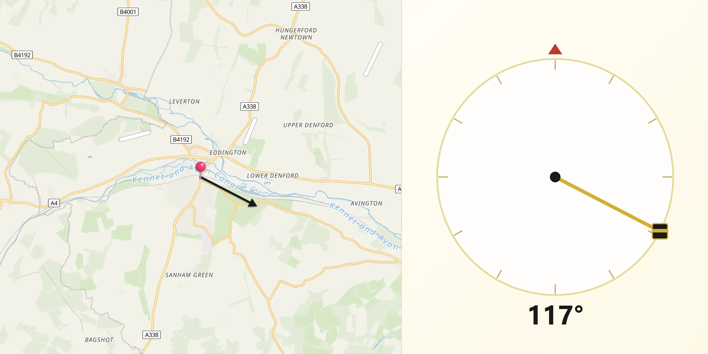Qibla Direction from Hungerford