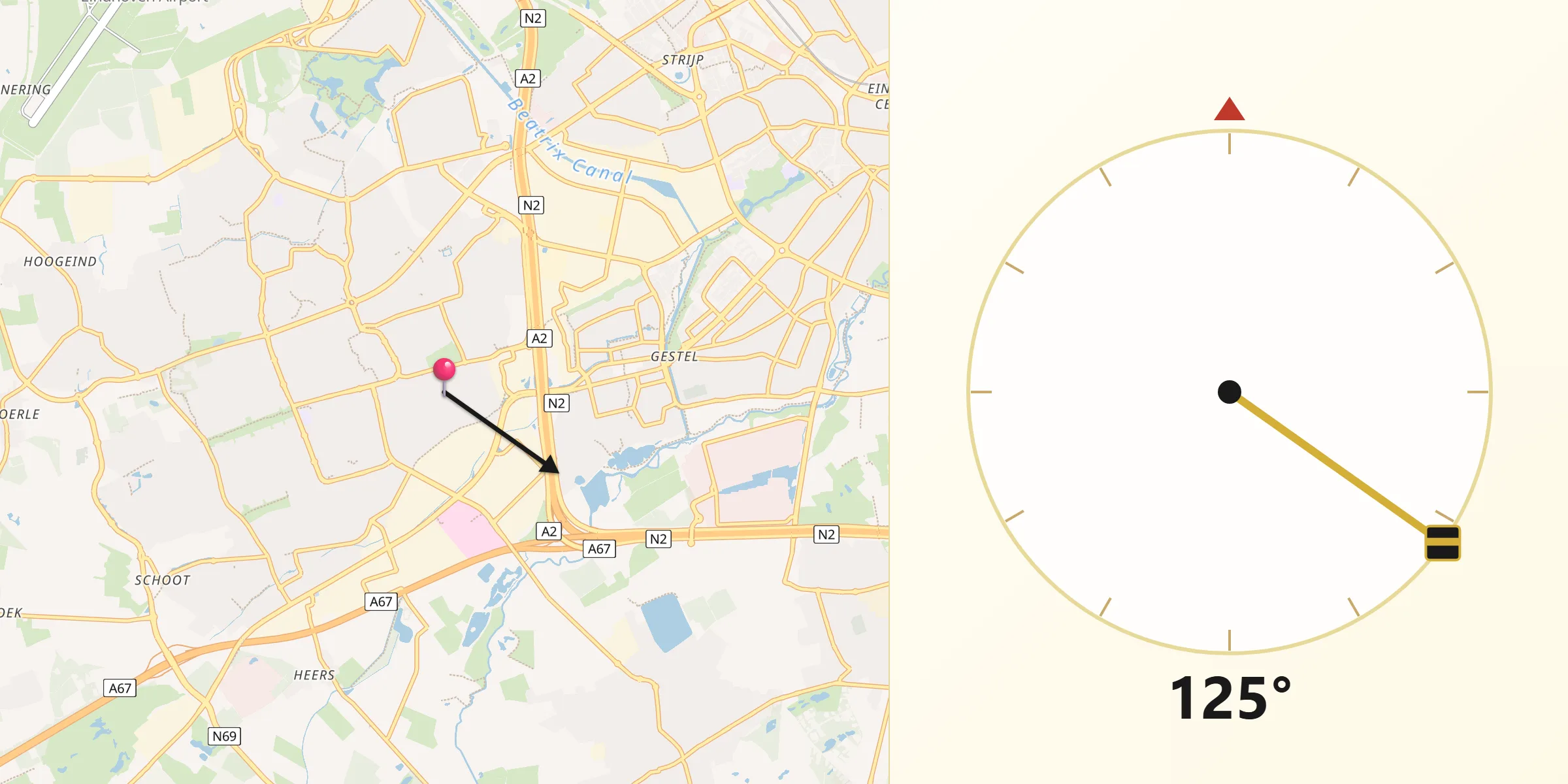 Qibla Richting vanaf Meerveldhoven