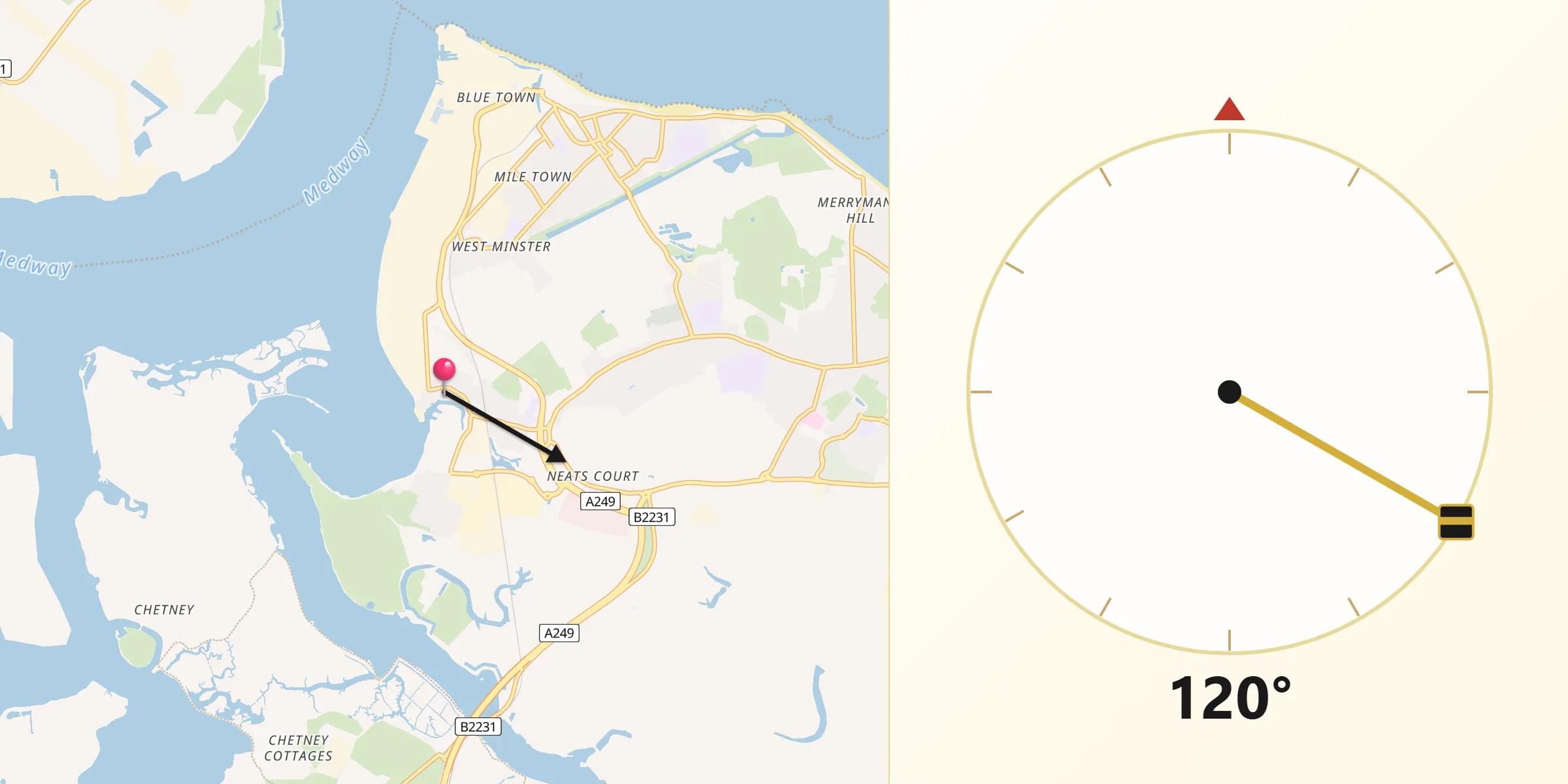Qibla Direction from Queenborough