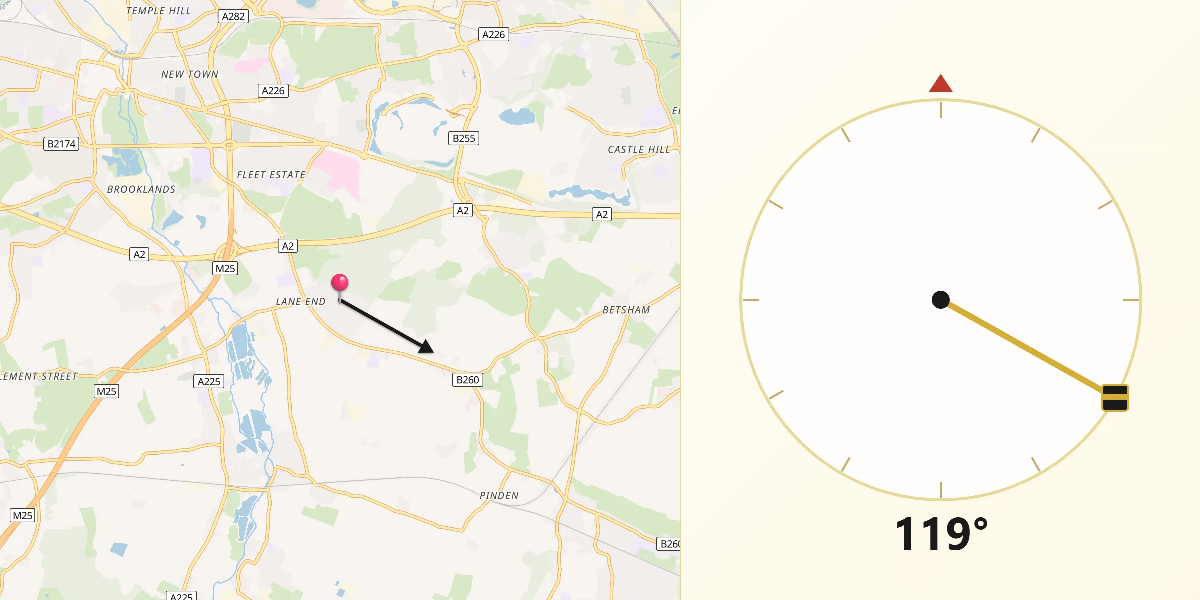 Qibla Direction from Darenth