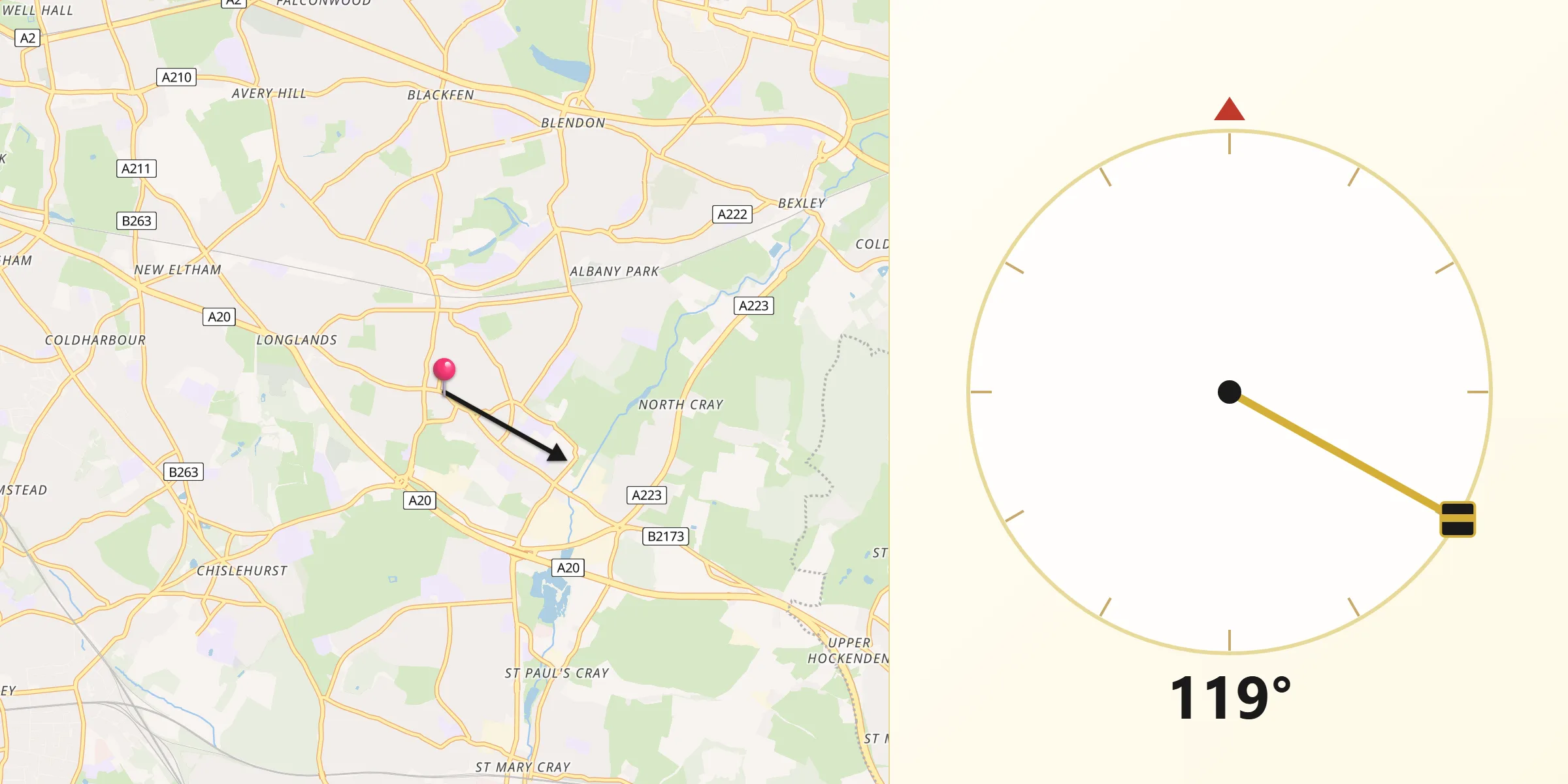 Qibla Direction from Sidcup