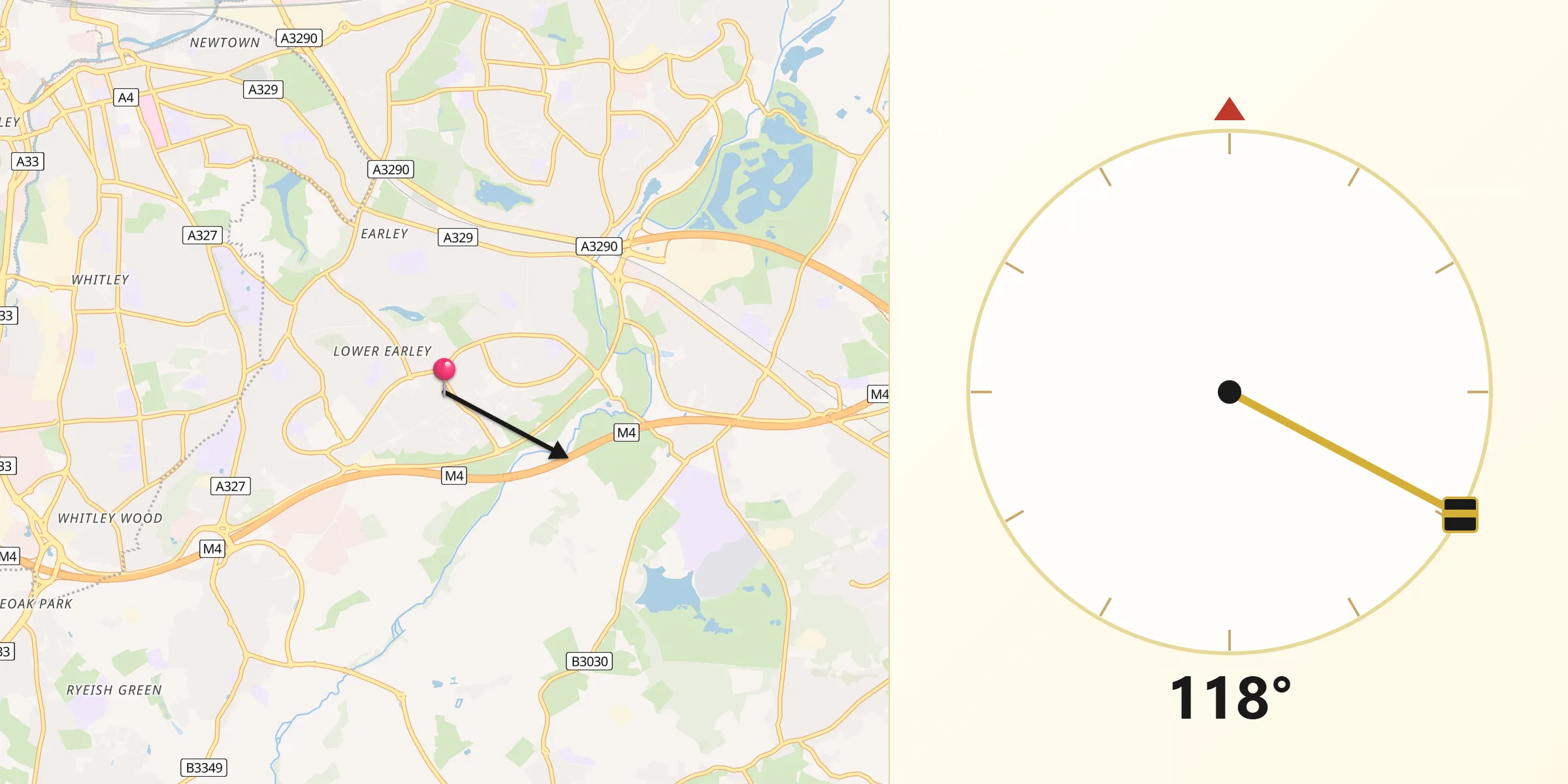 Qibla Direction from Lower Earley